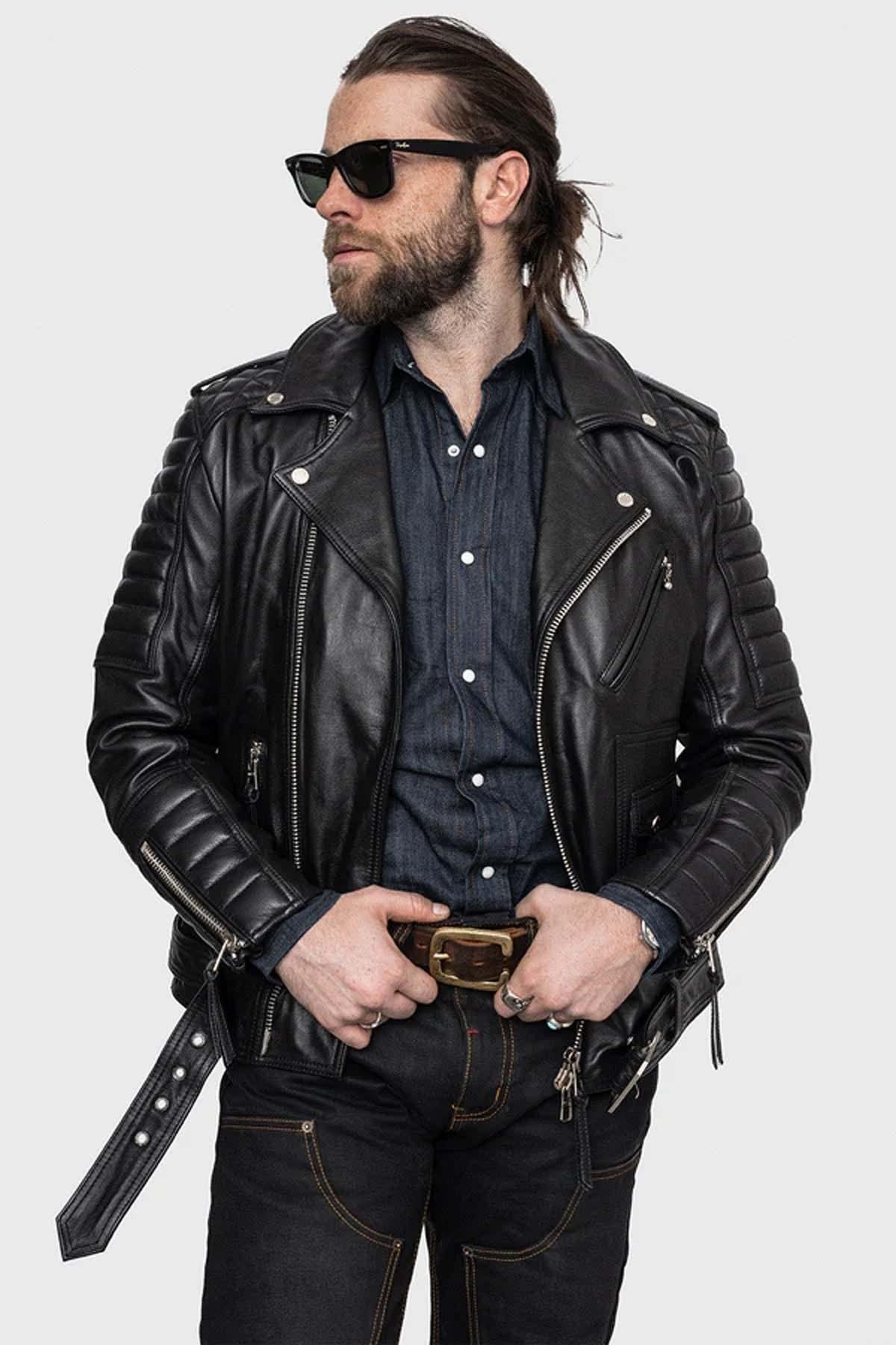 Hand-sewn quilted and belted Biker Jacket - Image n°6