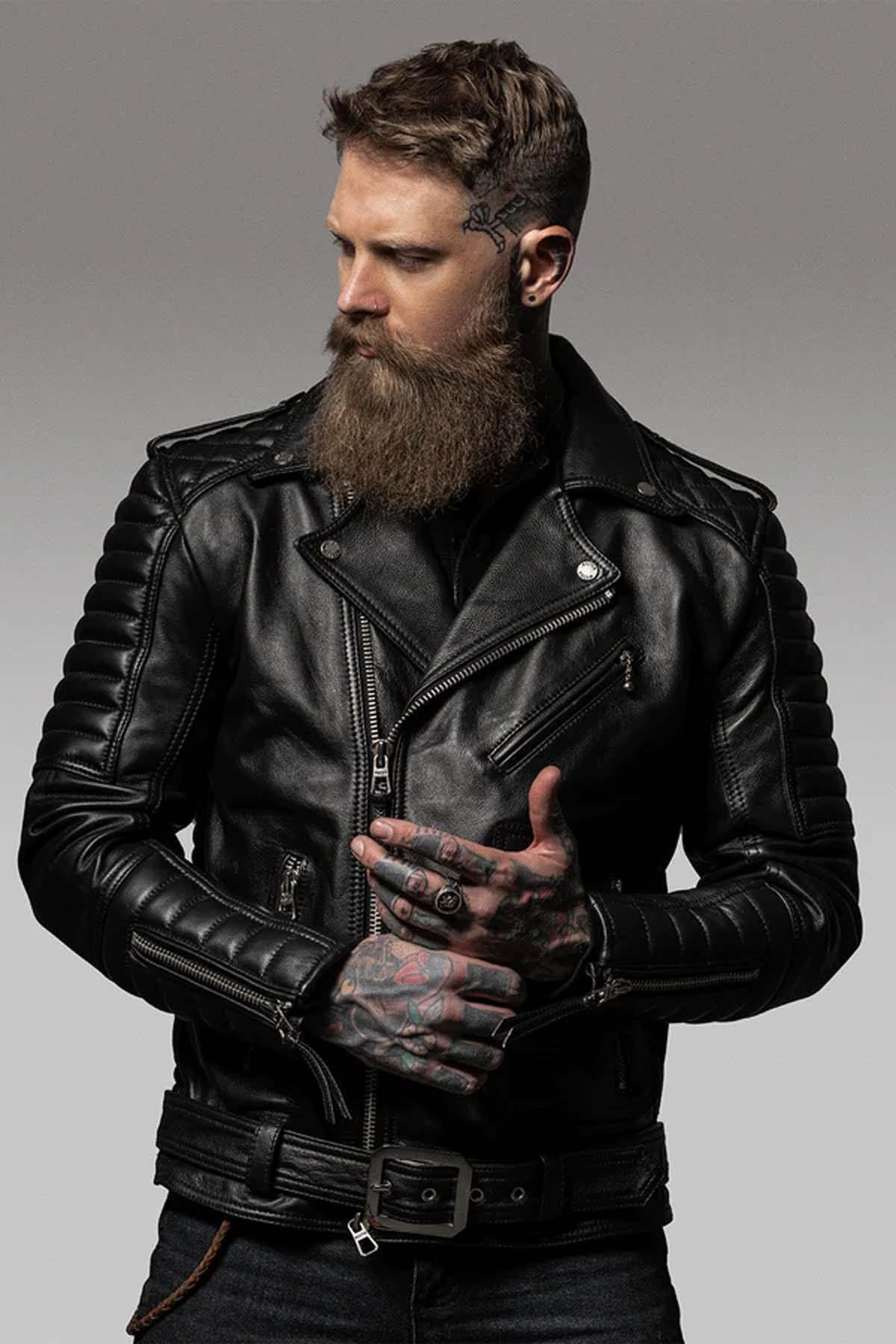 Hand-sewn quilted and belted Biker Jacket - Image n°1