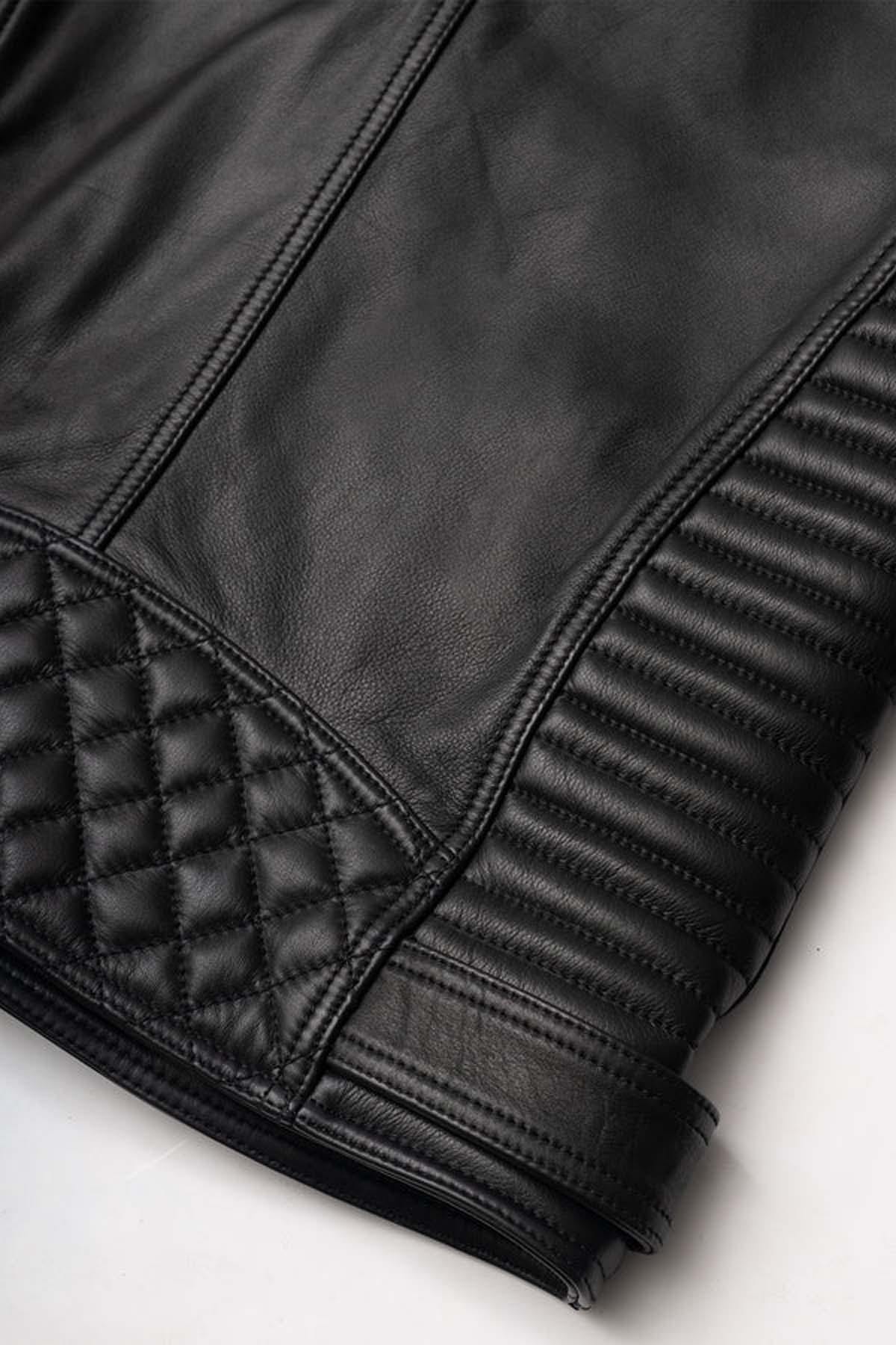 Hand-sewn quilted and belted Biker Jacket - Image n°8