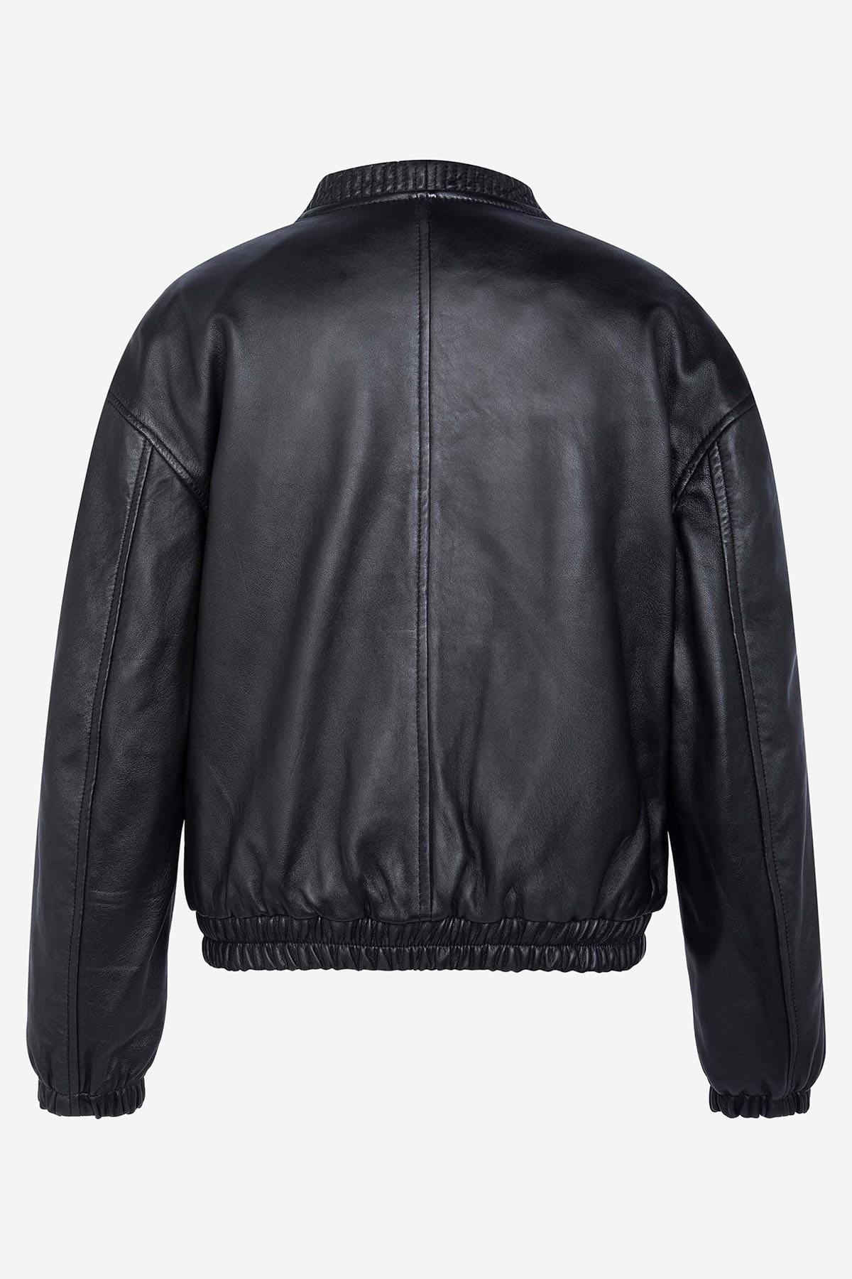 Women's black leather bomber jacket - Image n°5