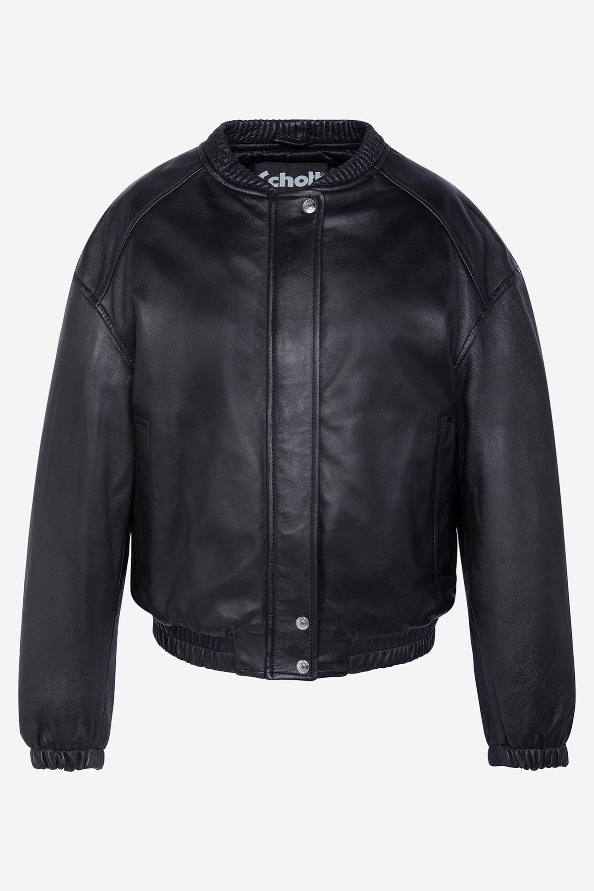 Women's black leather bomber jacket - Image n°2