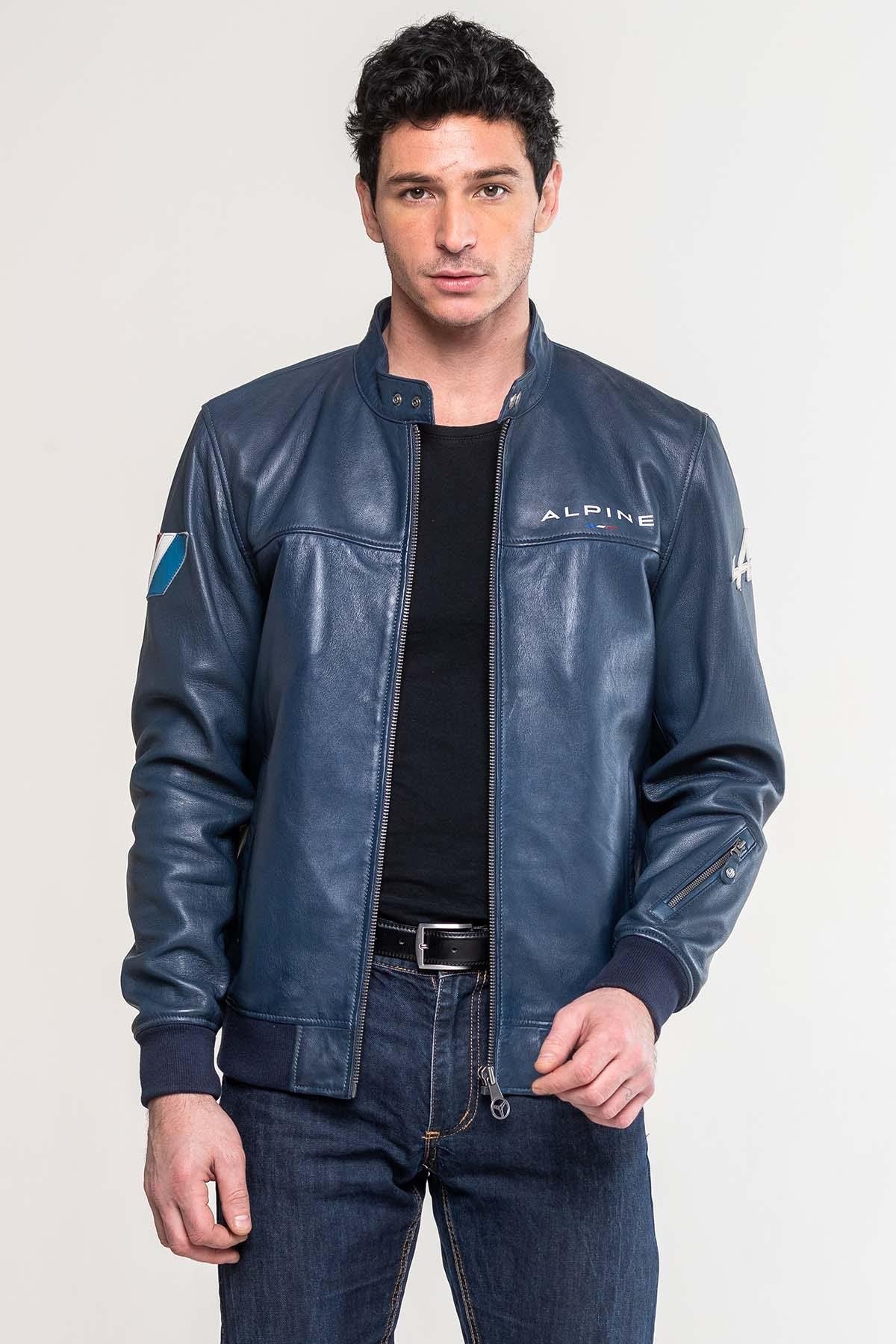 Black leather jacket with biker collar Jean Alpine Men - Image n°6