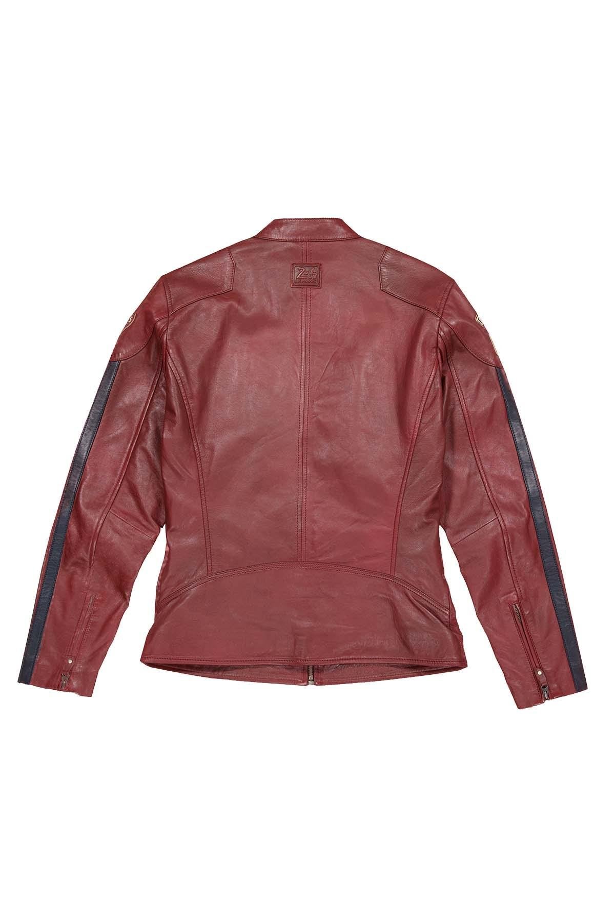 Red leather jacket with biker collar Steve McQueen Men - Image n°6