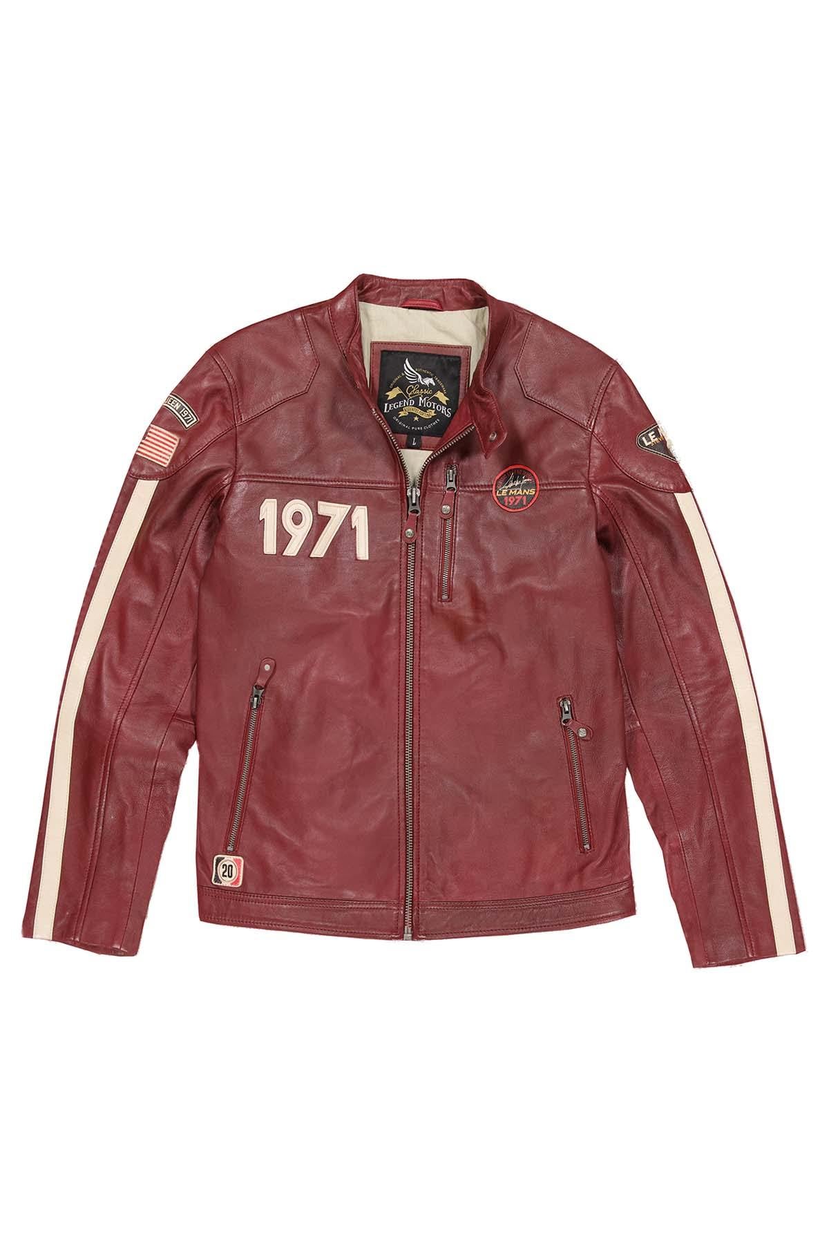 Red leather jacket with biker collar Steve McQueen Men - Image n°4