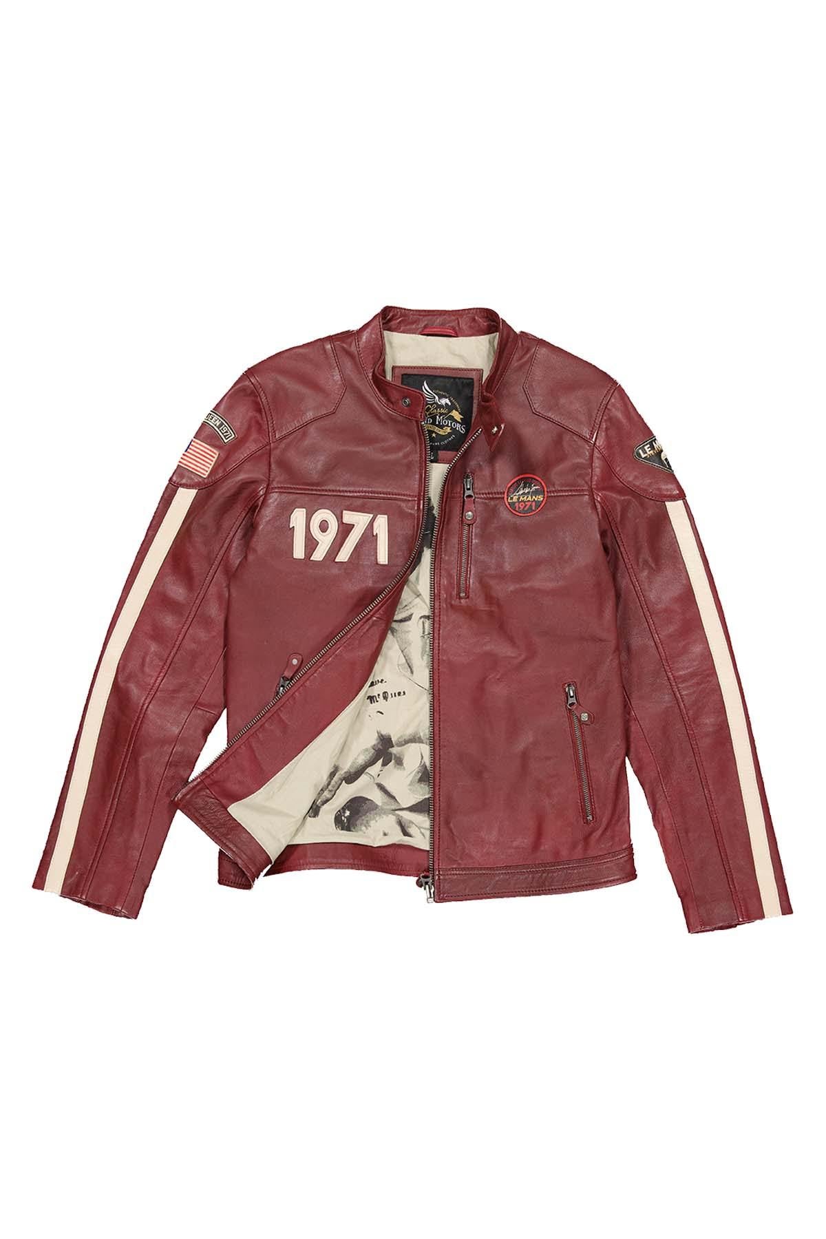 Red leather jacket with biker collar Steve McQueen Men - Image n°2