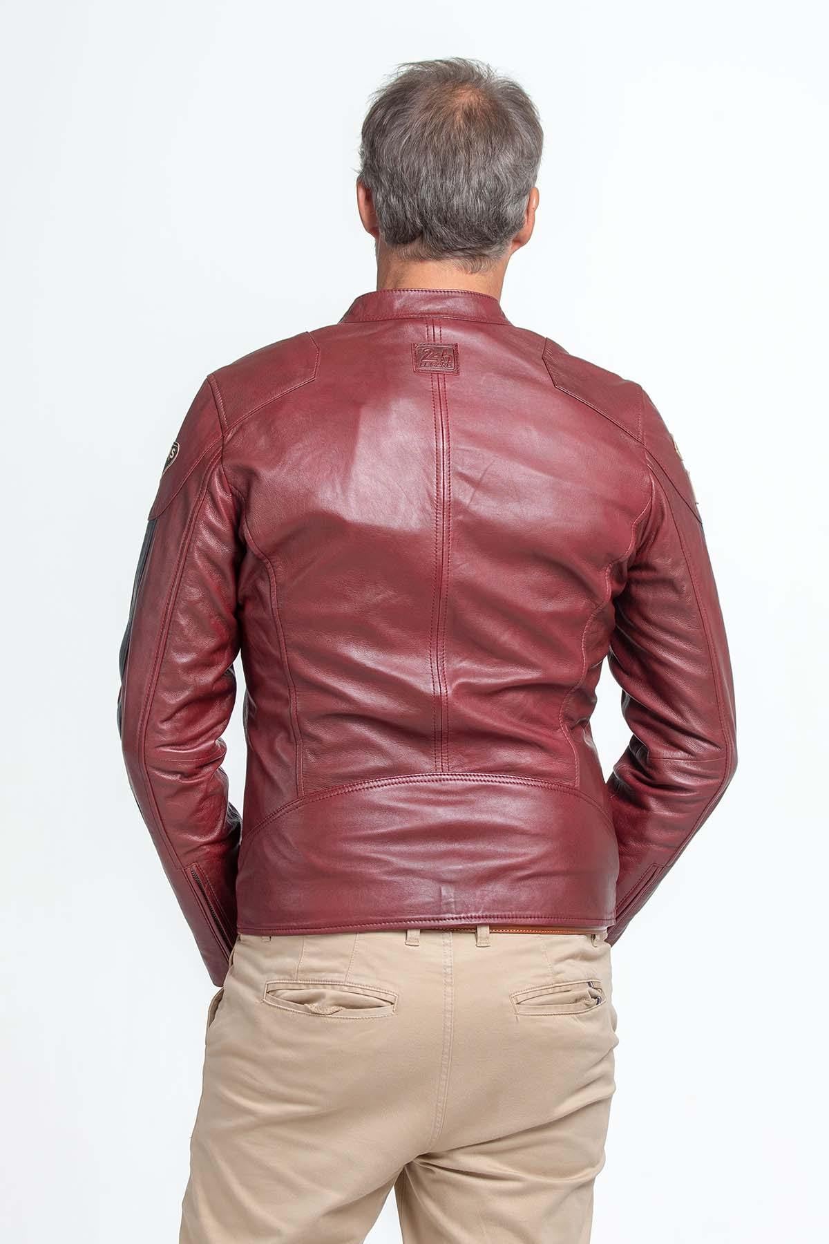 Red leather jacket with biker collar Steve McQueen Men - Image n°5