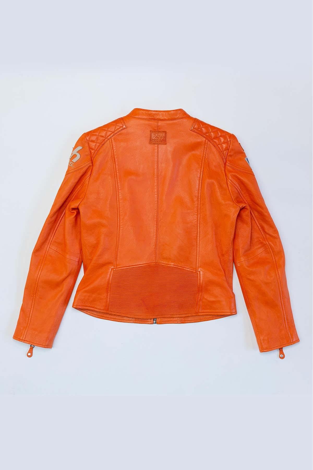 Orange leather jacket with biker collar Steve McQueen Women - Image n°5