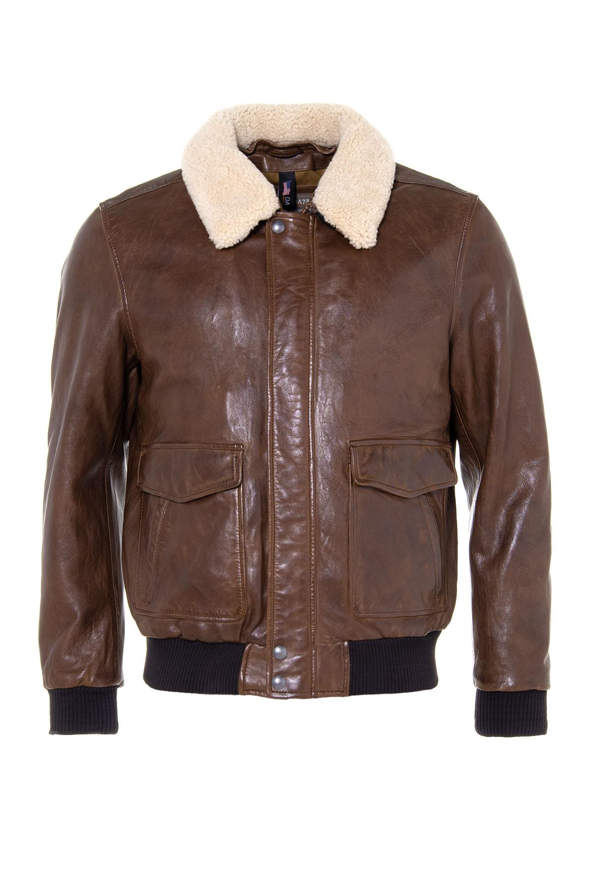 Men's brown sheepskin leather aviator - Image n°5