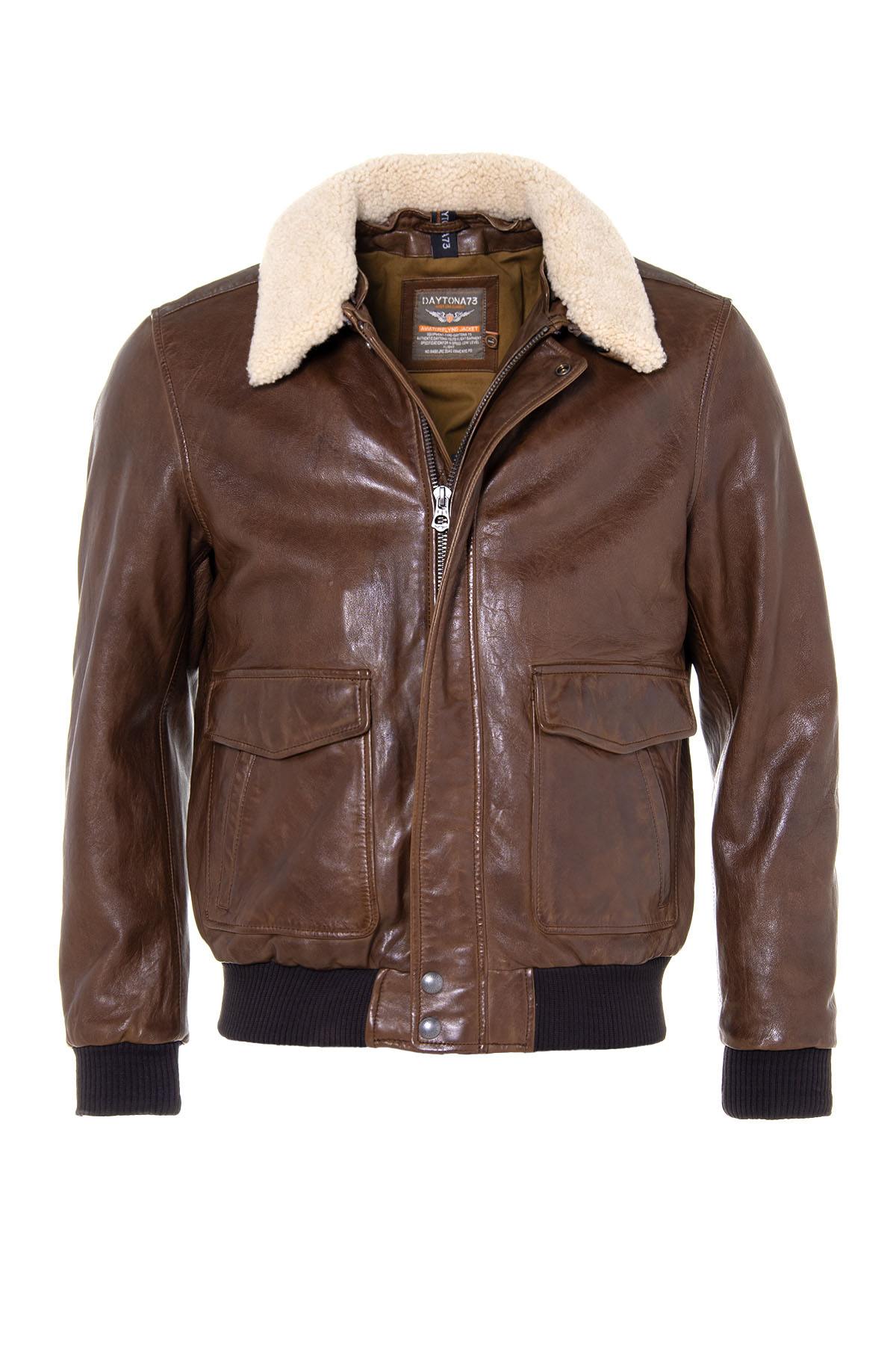 Men's brown sheepskin leather aviator - Image n°2