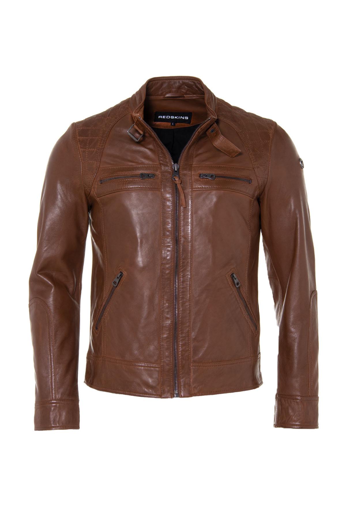 Fashionable cognac redskins leather jacket - Image n°2