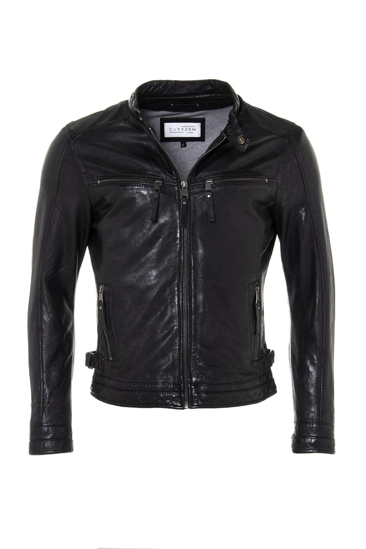  Black sheepskin leather jacket - Image n°2