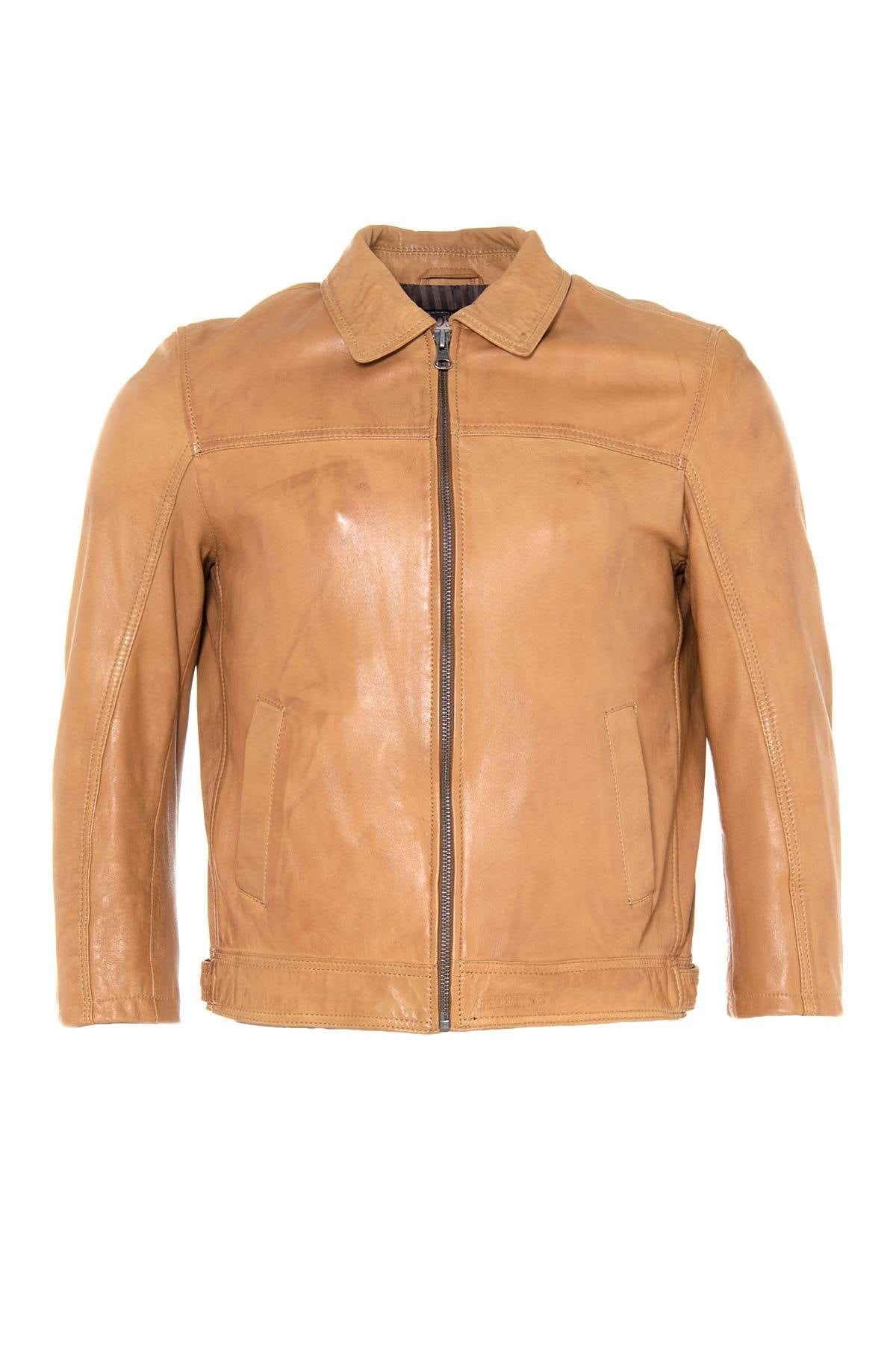 Cognac leather jacket for Men - Image n°1