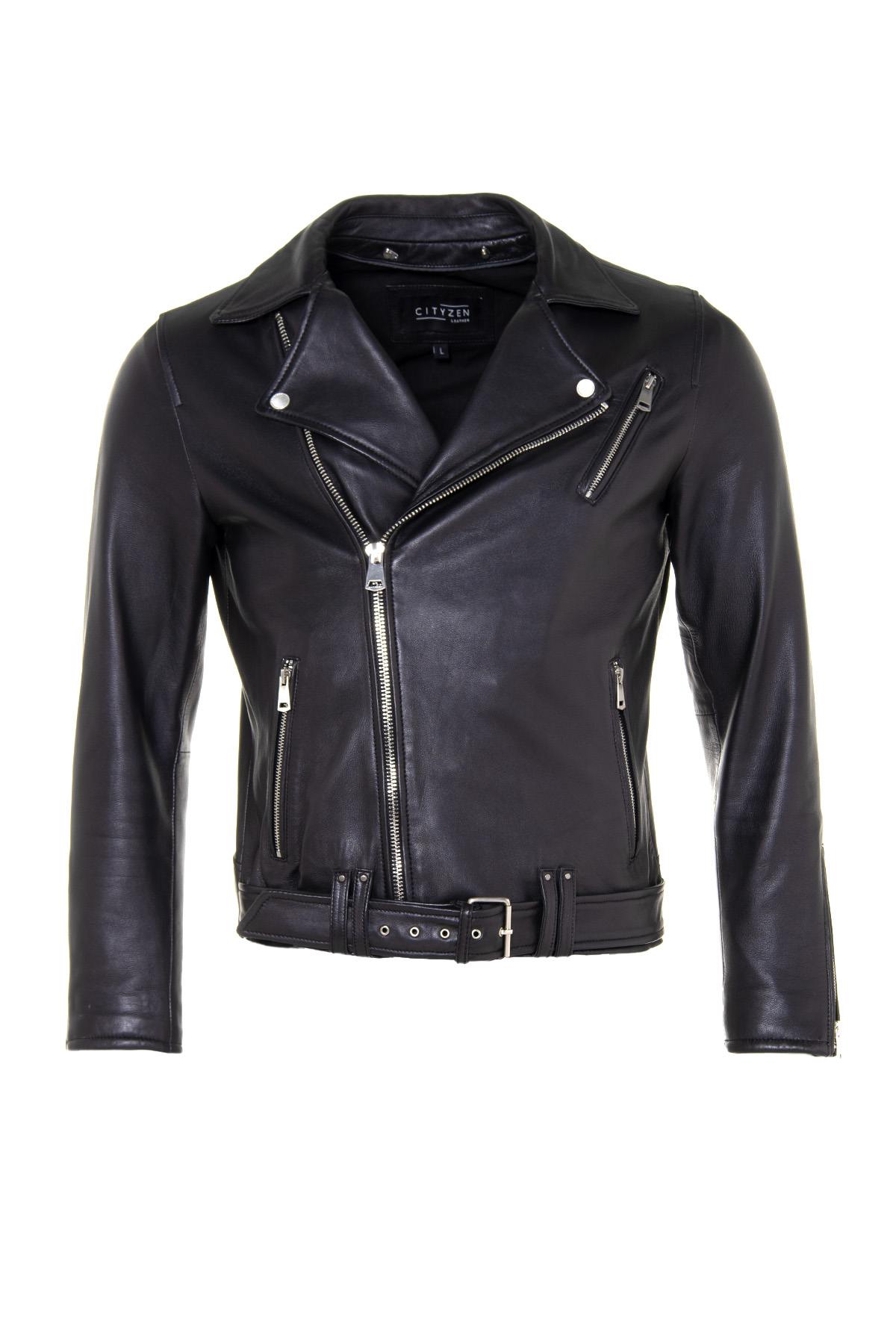 Biker Jacket with fitted belt for Men - Image n°1