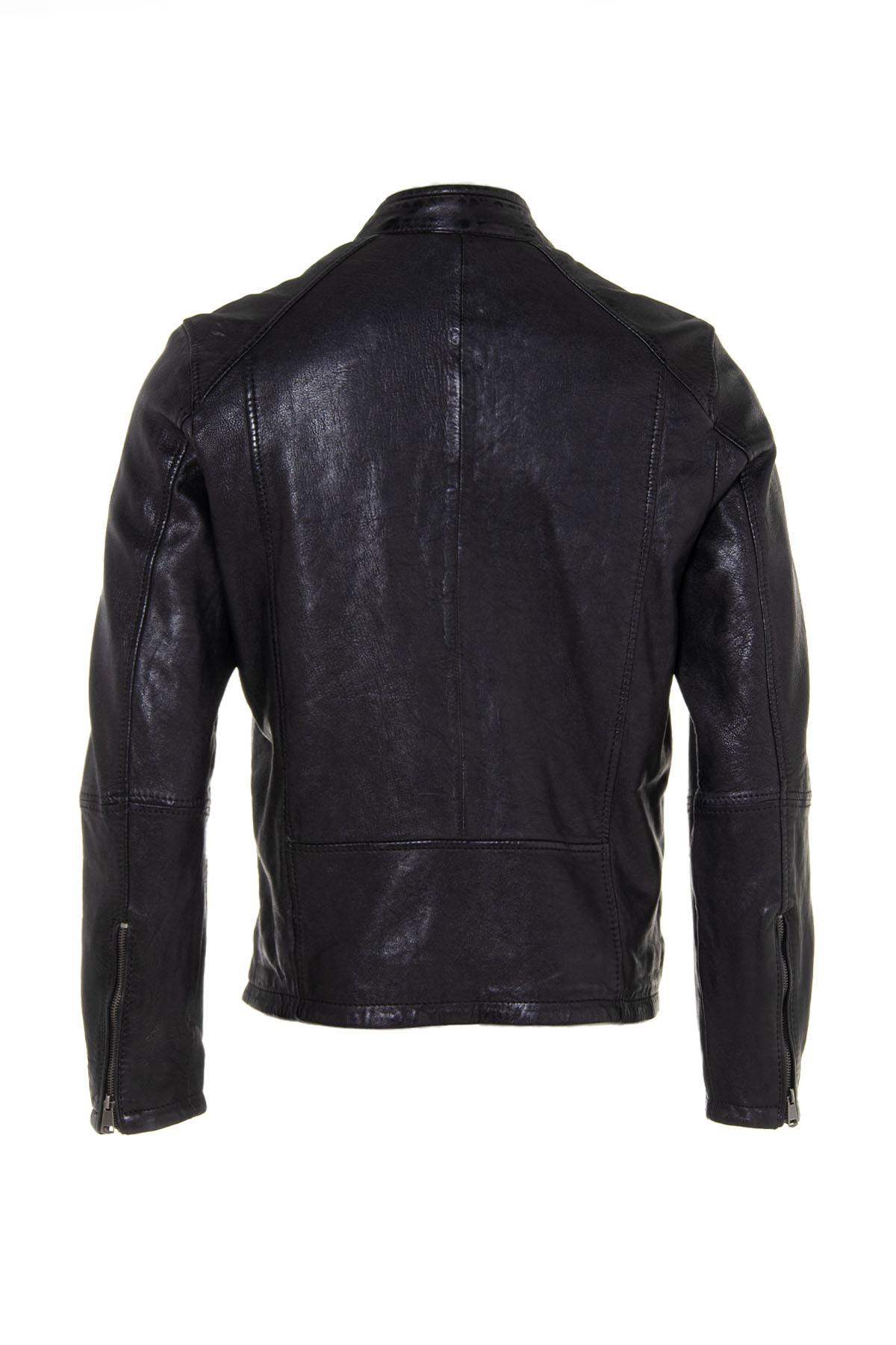 Black vegetable leather jacket with biker collar - Image n°7