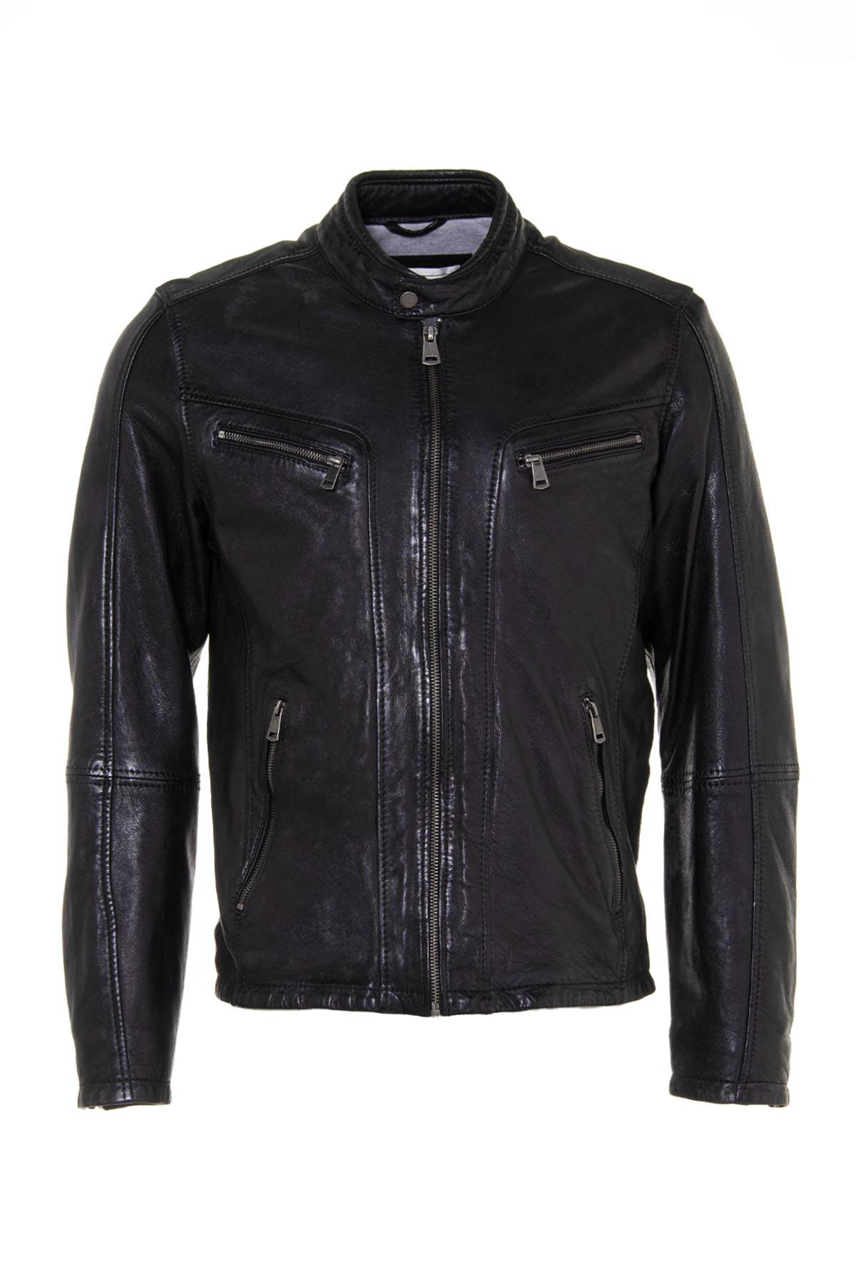 Black vegetable leather jacket with biker collar - Image n°6