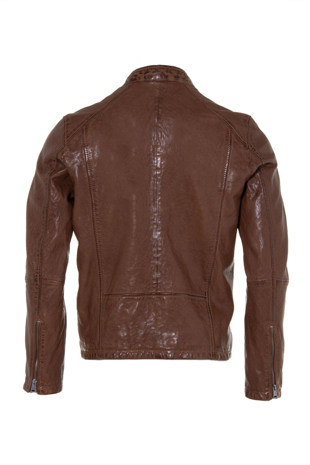 Brown vegetable leather jacket with biker collar - Image n°7