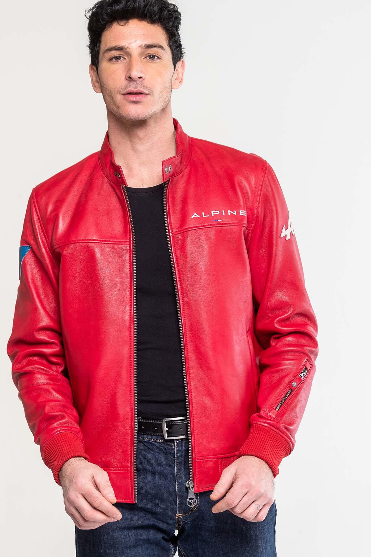 Men's Alpine Jean racing red leather jacket - Image n°1