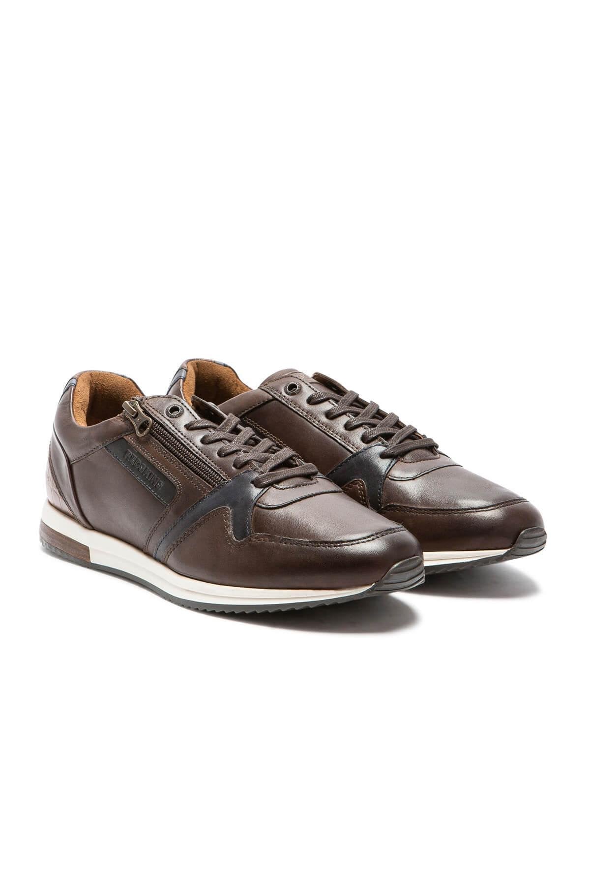 Navy chestnut leather sneaker - Image n°1