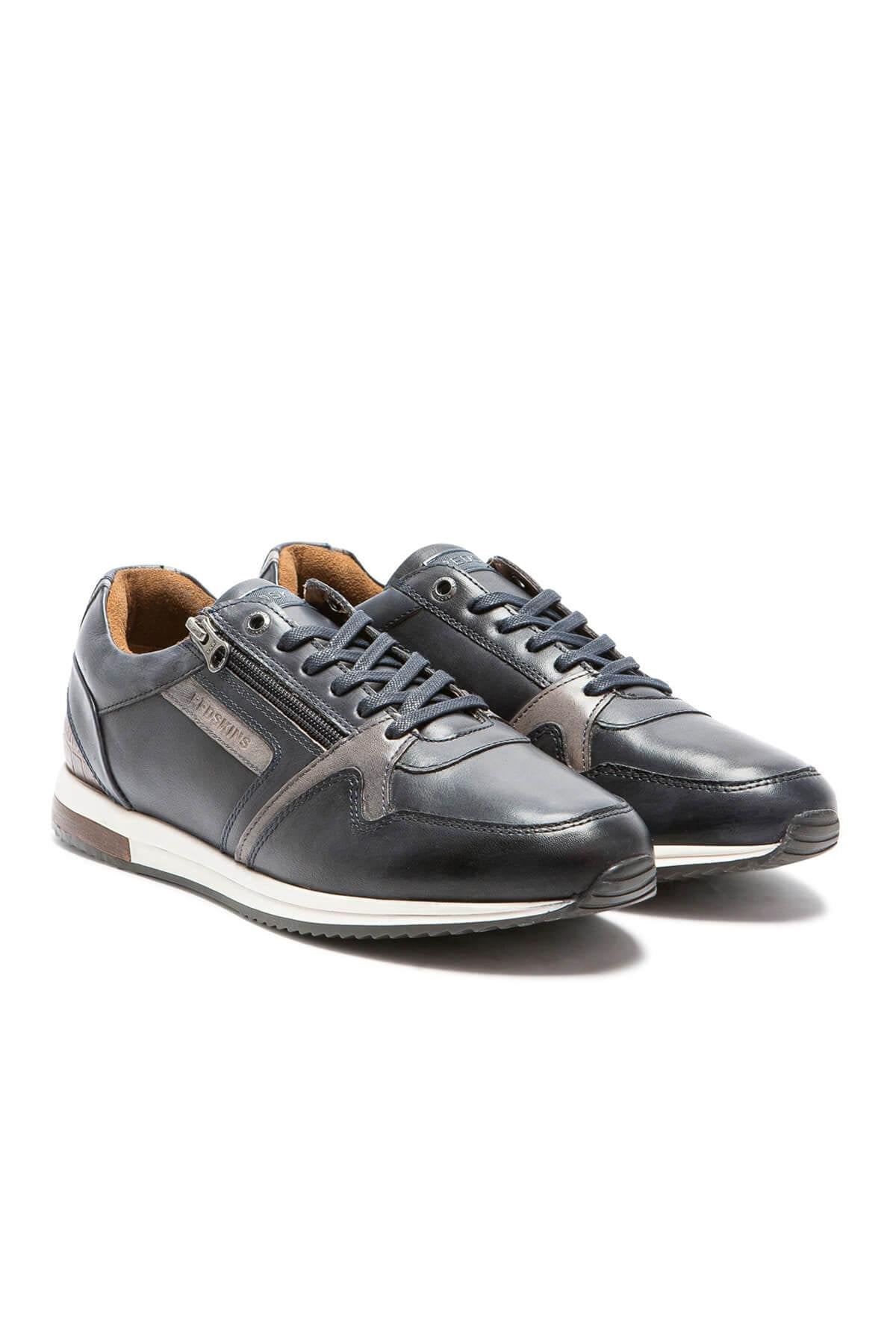 Navy blue gray leather sneaker - Image n°1