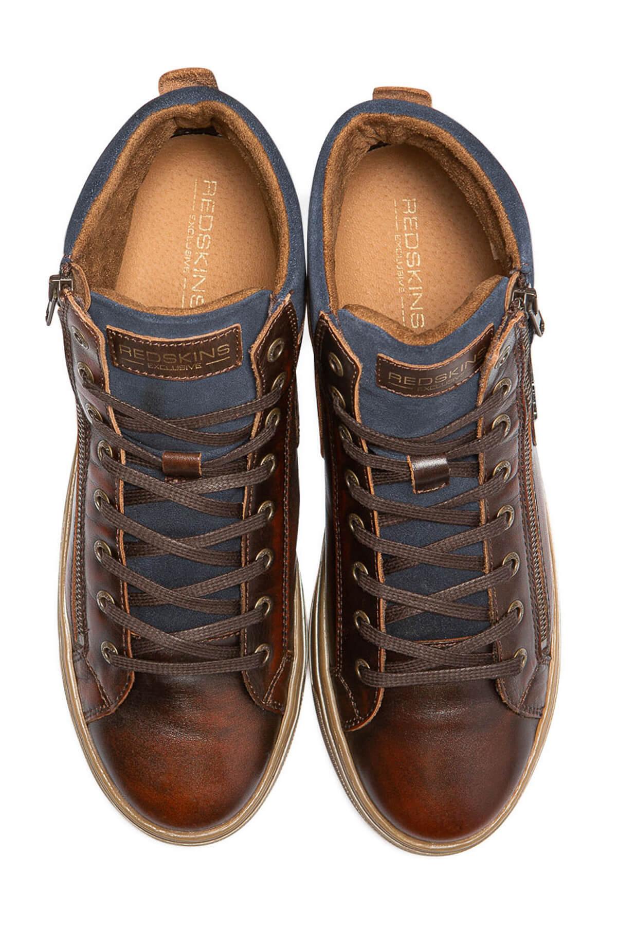 Navy blue brown leather sneakers - Image n°2