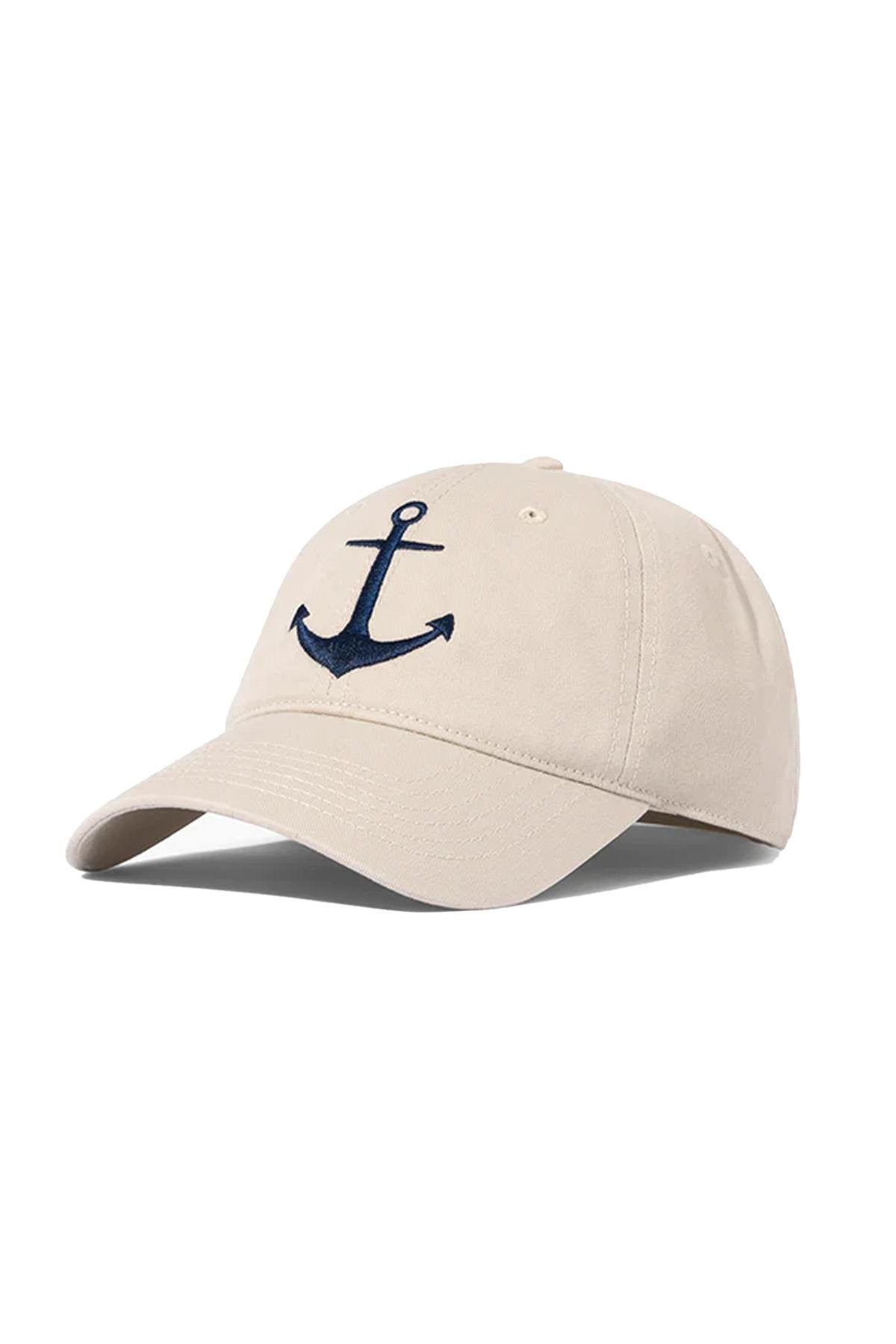 Men's navy blue anchor beige cotton cap - Image n°1