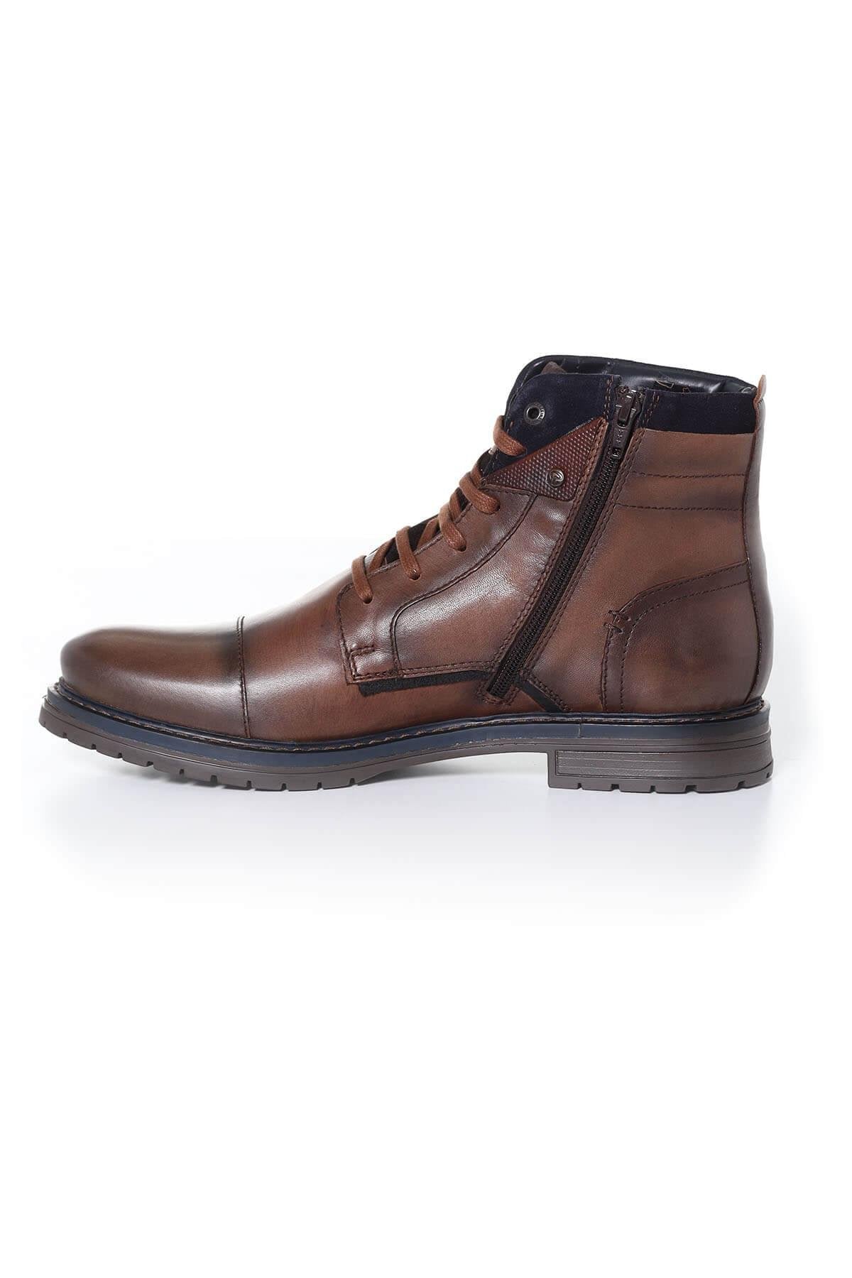 Men's navy blue cognac leather boots - Image n°3