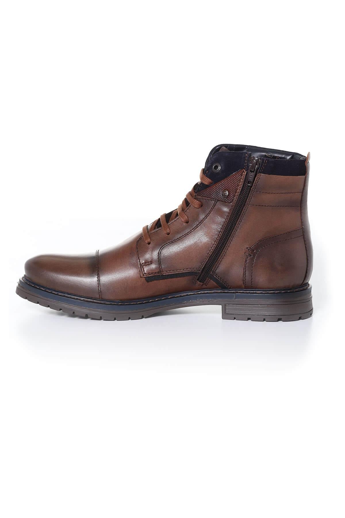 Men's navy blue cognac leather boots - Image n°3