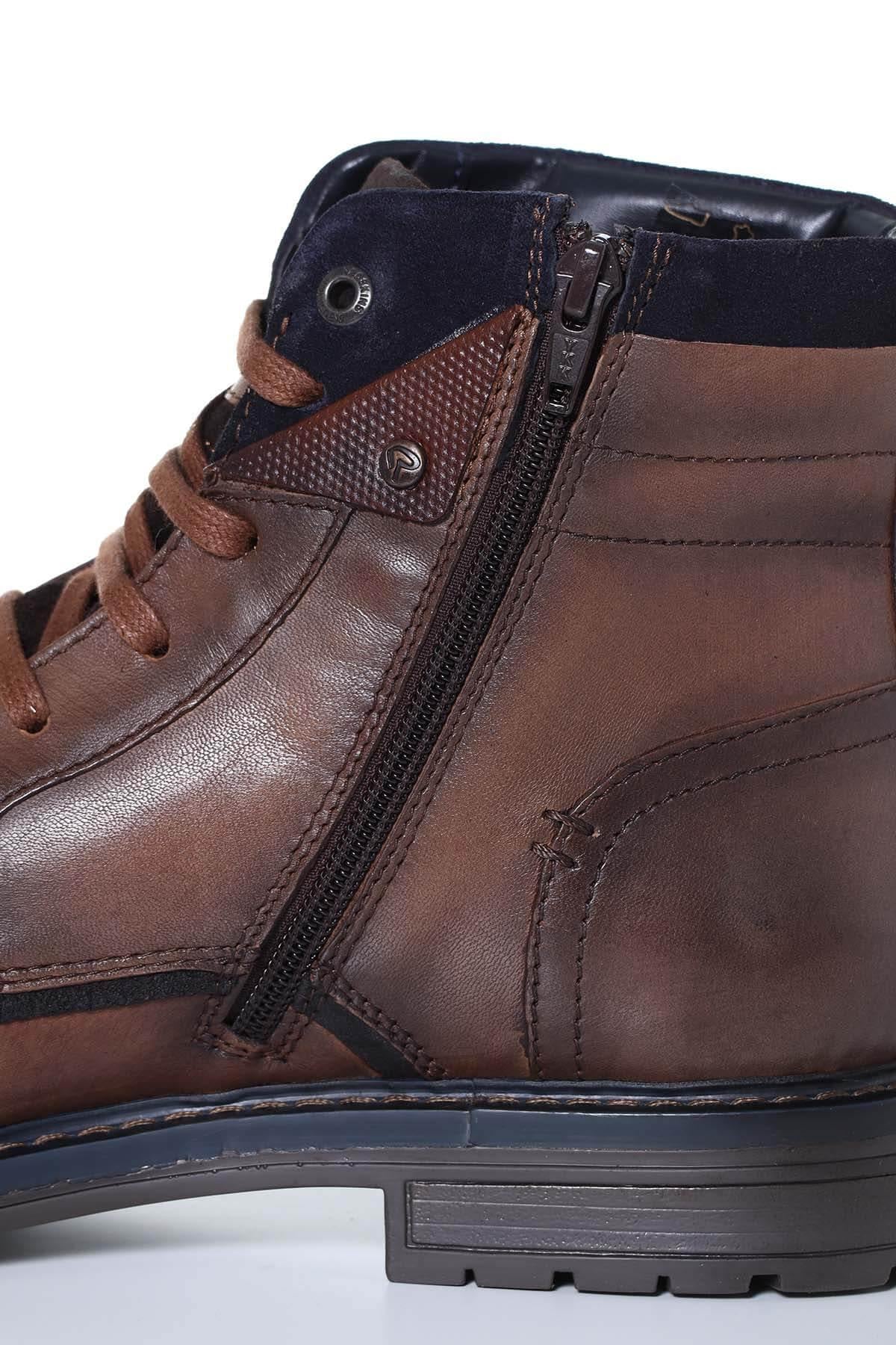 Men's navy blue cognac leather boots - Image n°2