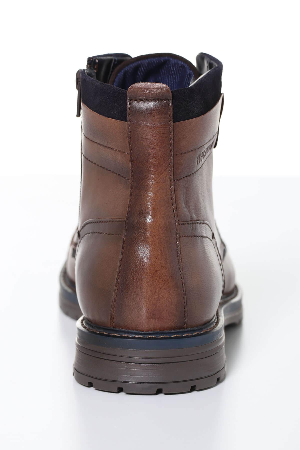 Men's navy blue cognac leather boots - Image n°6