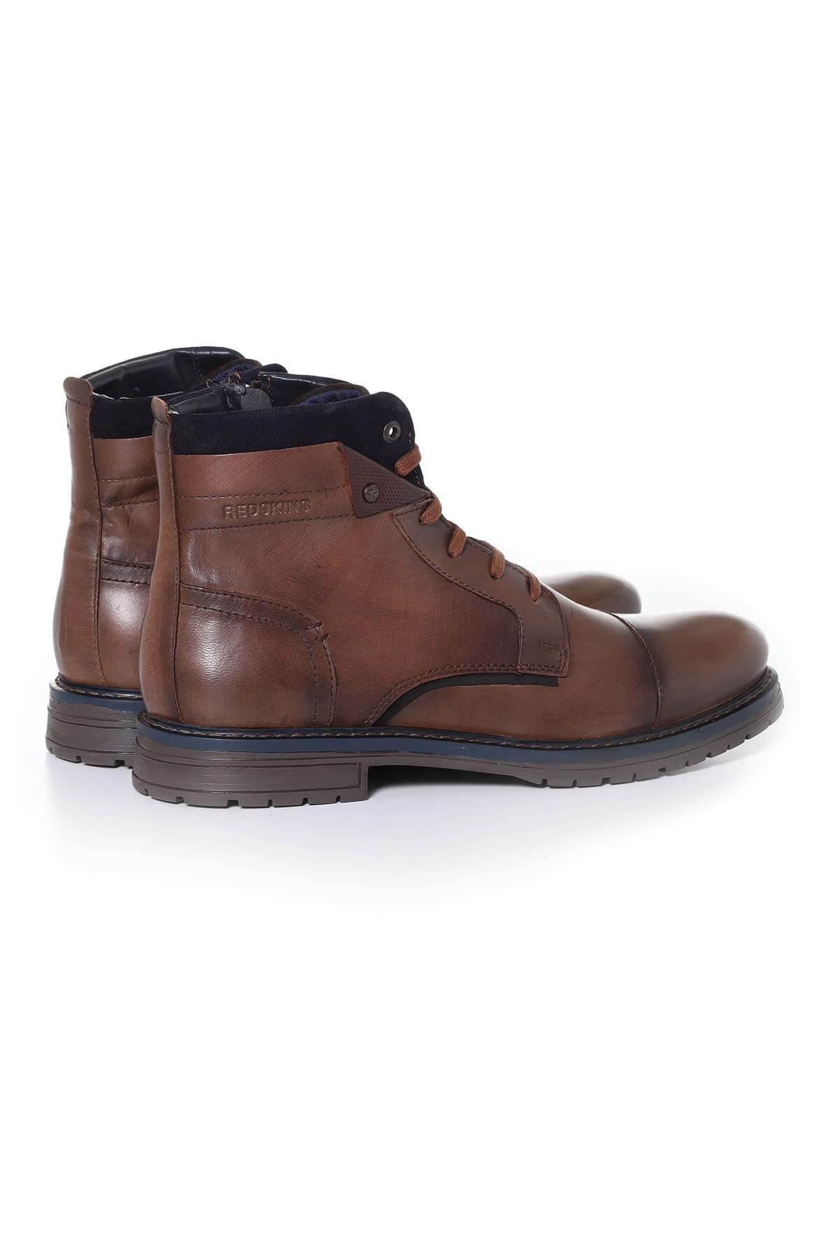 Men's navy blue cognac leather boots - Image n°5