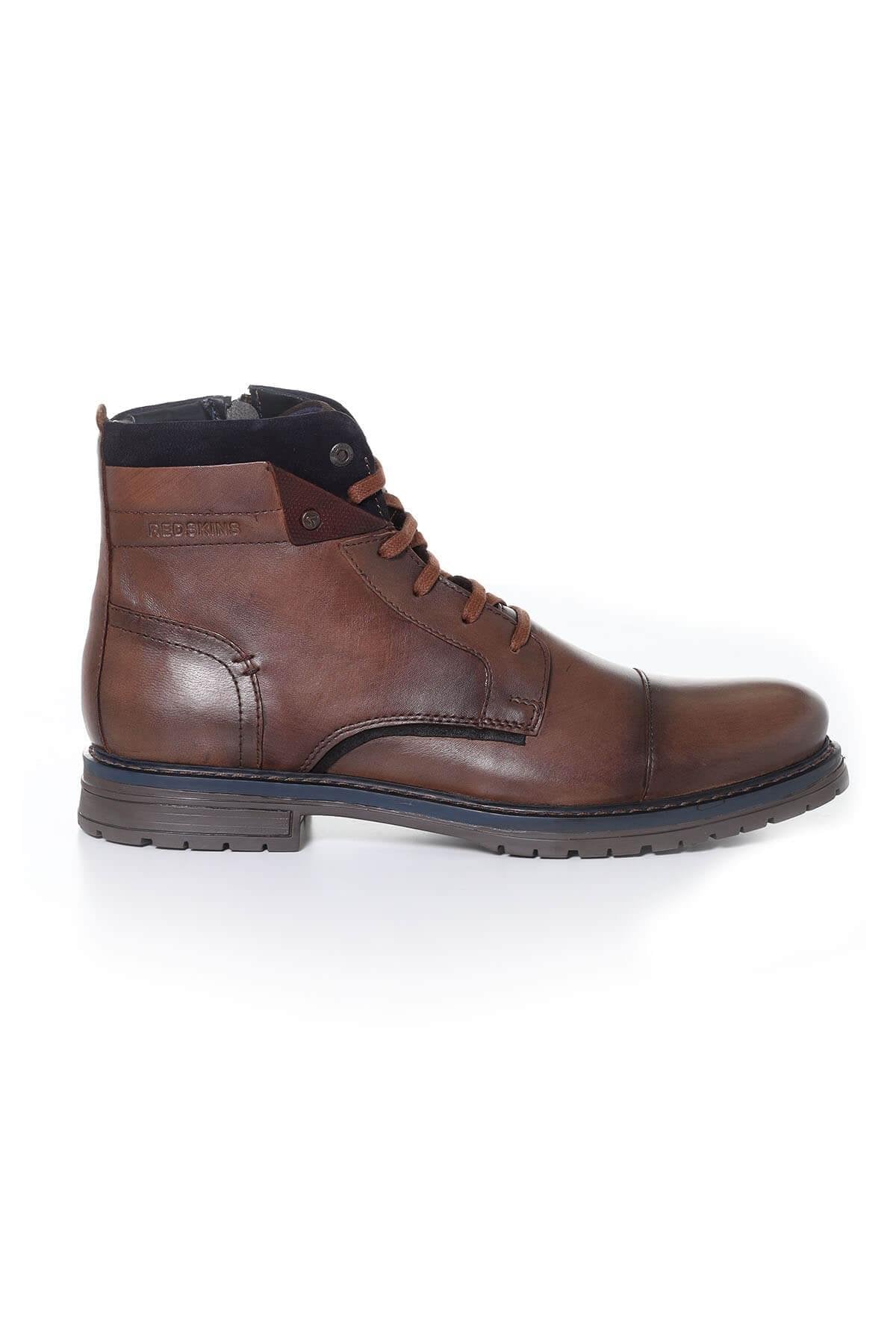 Men's navy blue cognac leather boots - Image n°4