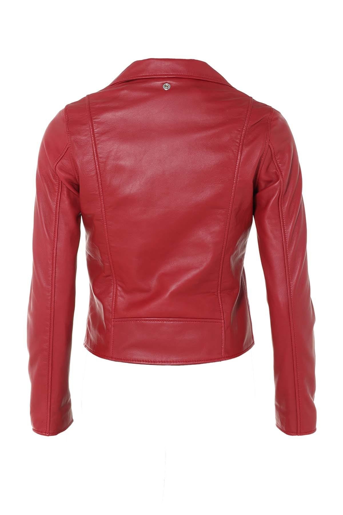 Women's red leather perfecto - Image n°11