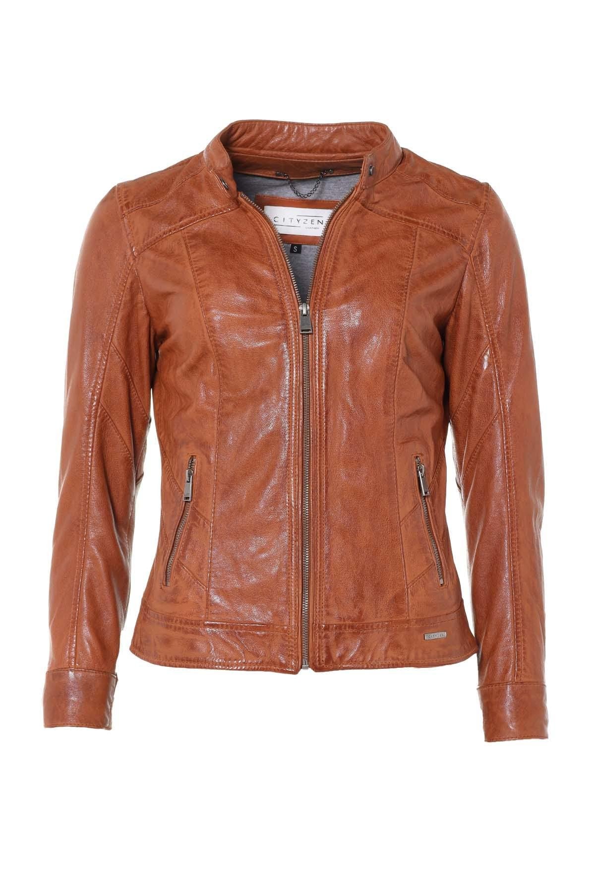 Cognac sheepskin leather jacket - Image n°3