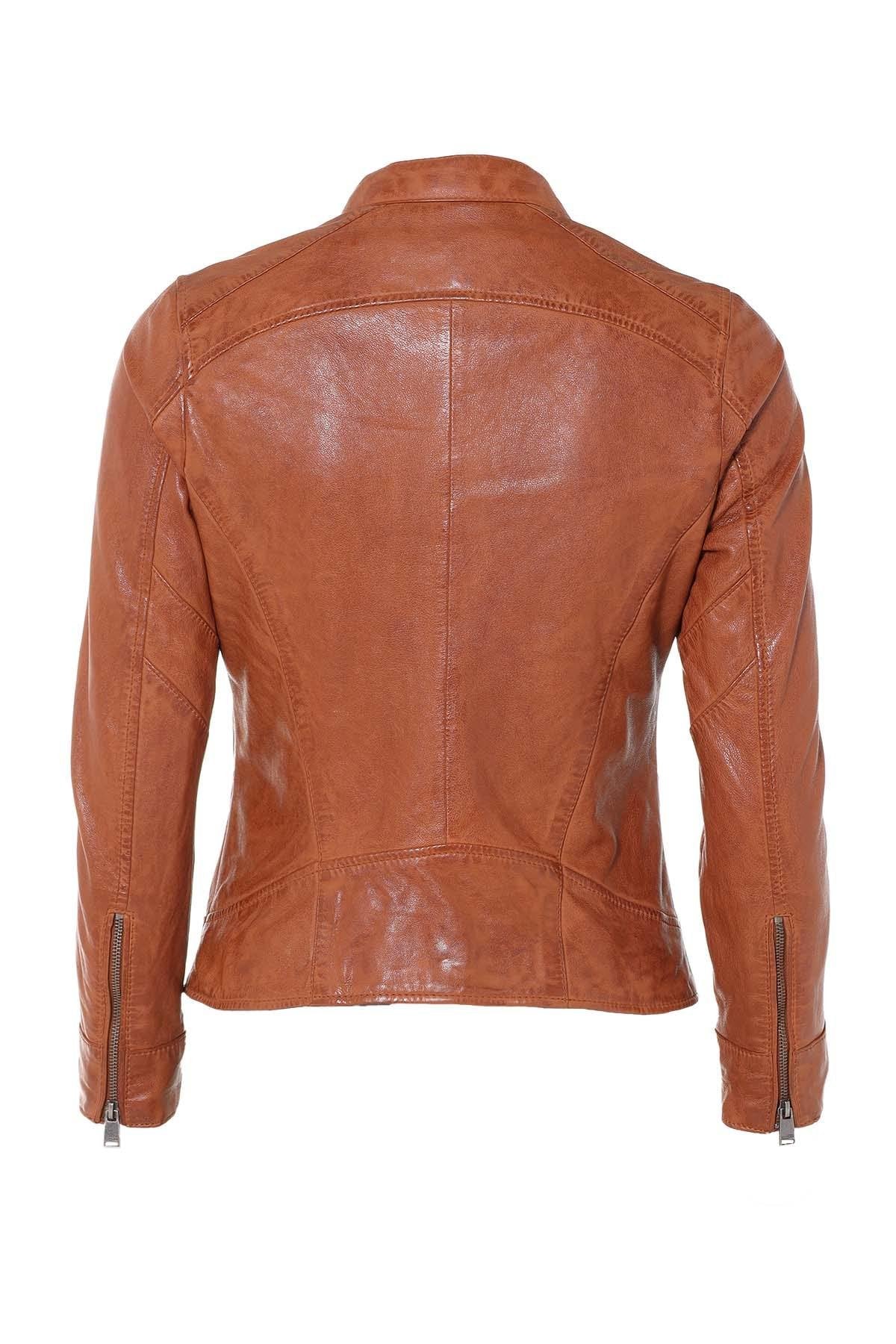 Cognac sheepskin leather jacket - Image n°7