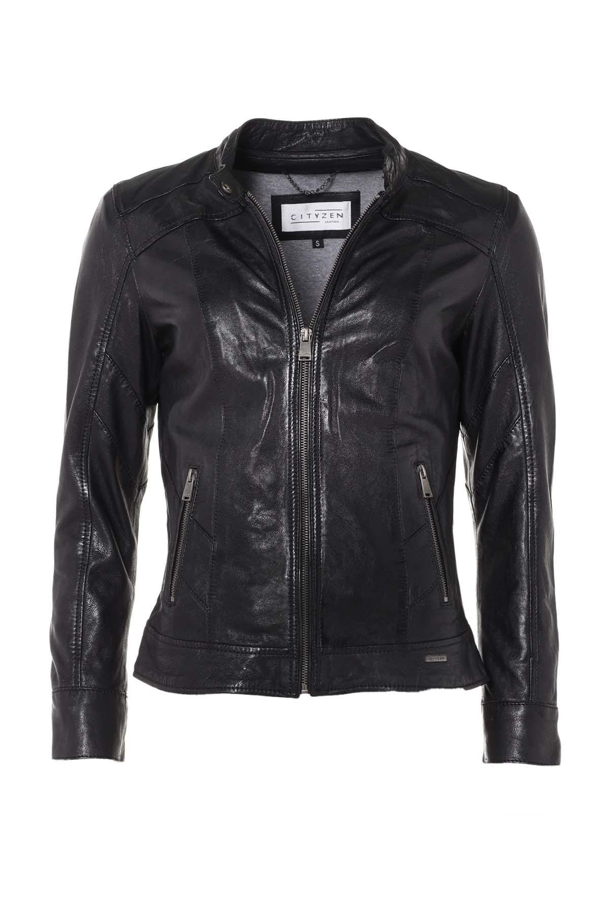 Women's black leather jacket - Image n°3