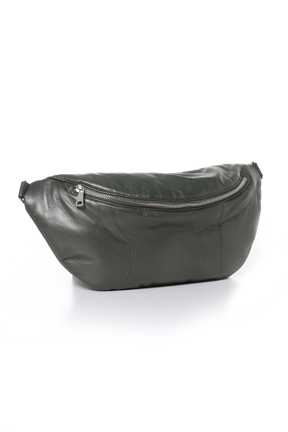 Women's dark green leather fanny pack - Image n°1