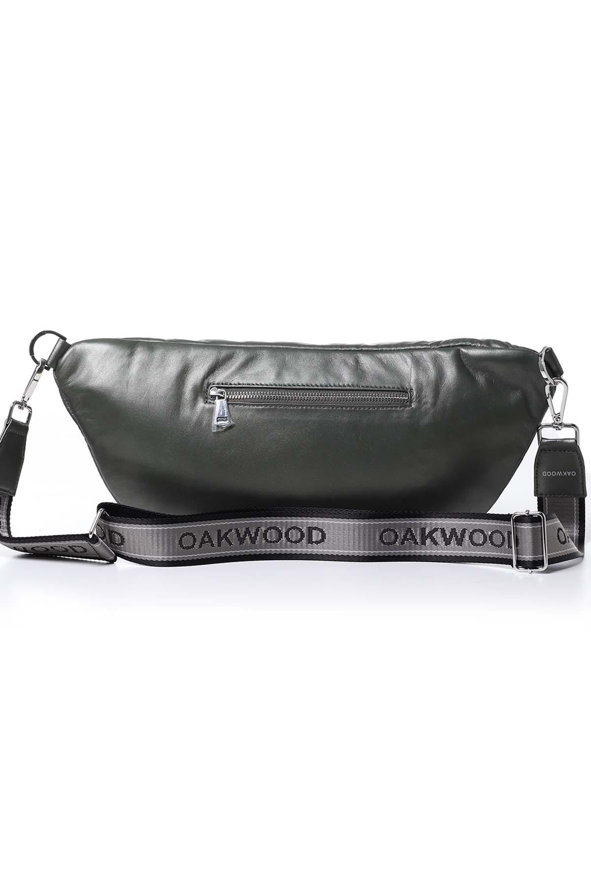 Women's dark green leather fanny pack - Image n°2