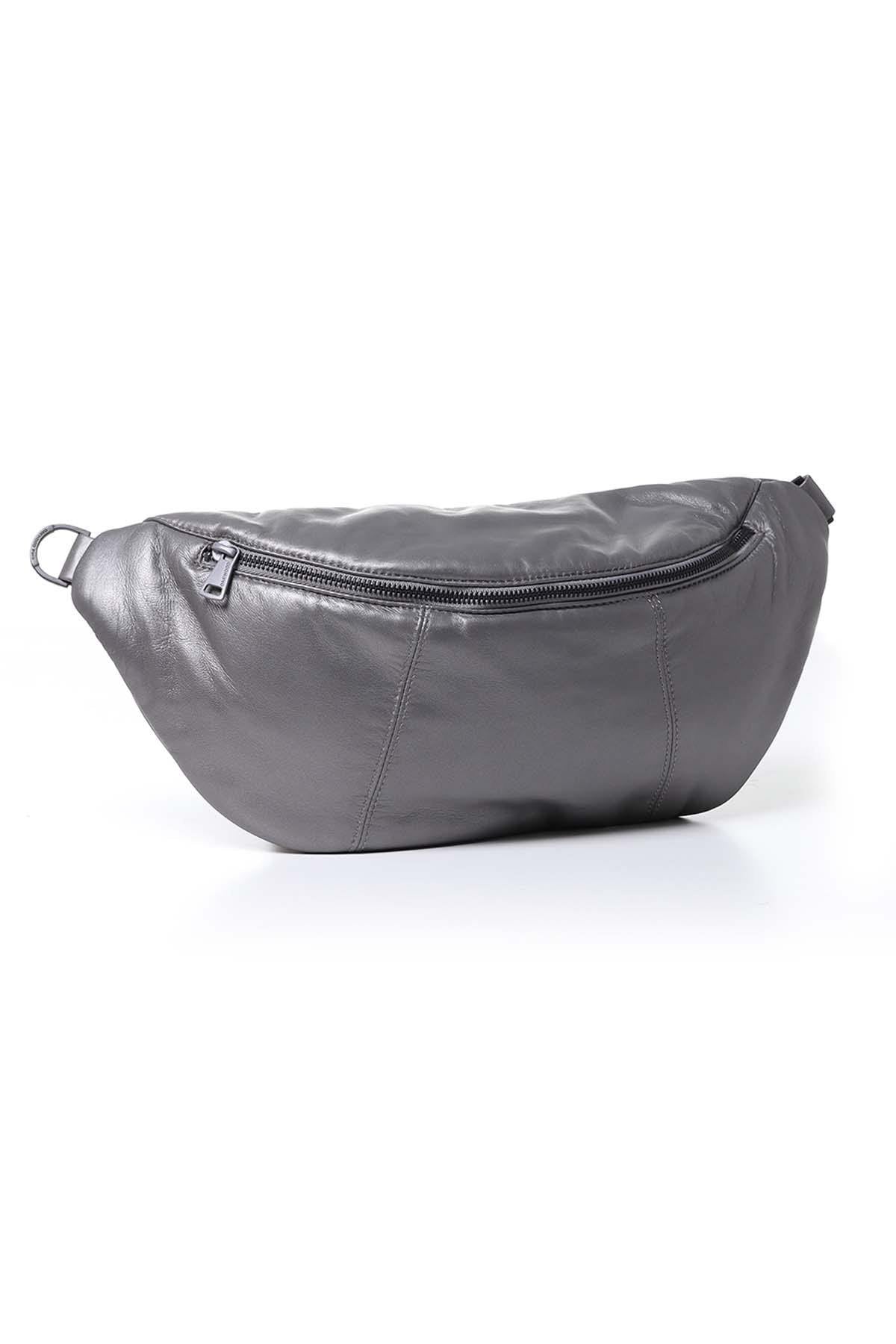 Women's anthracite gray leather fanny pack - Image n°1