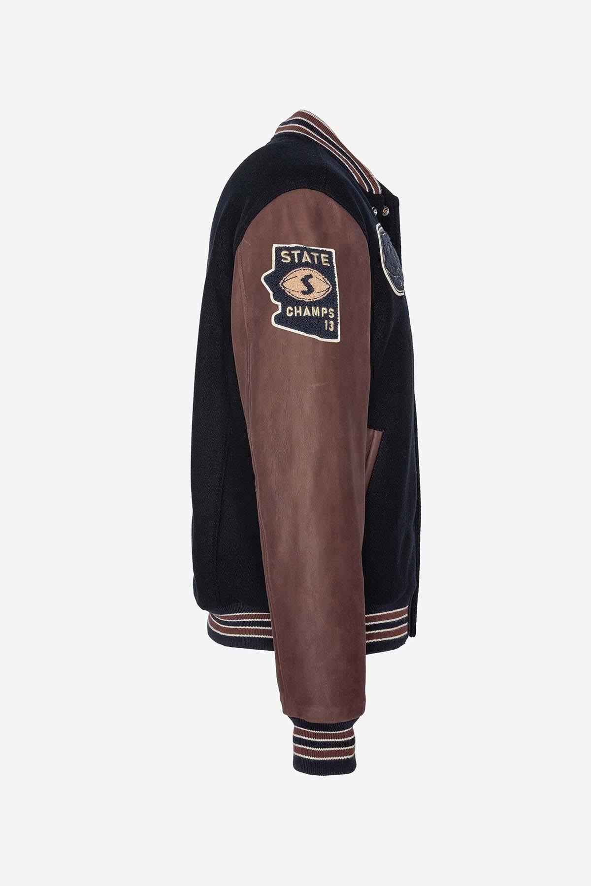 US varsity teddy in leather and wool - Image n°7