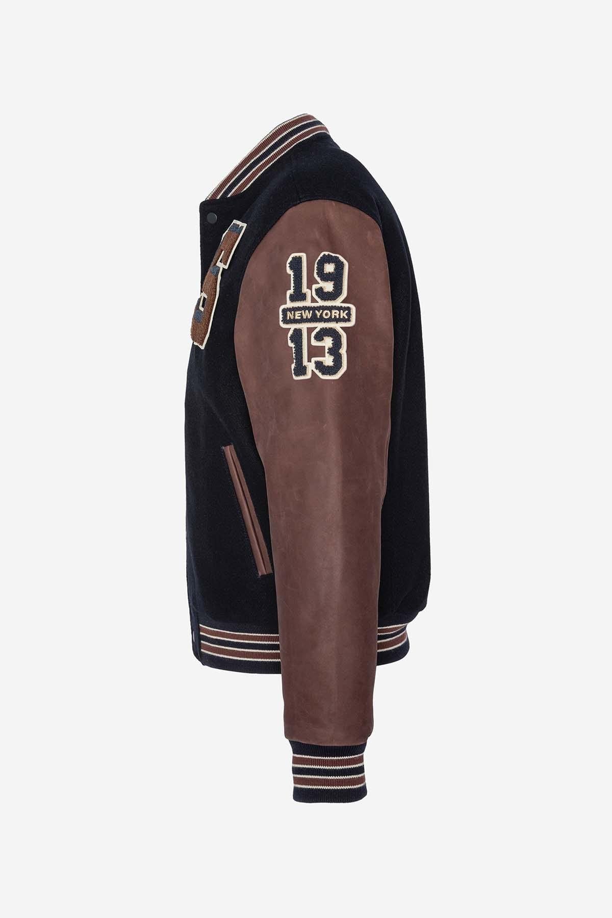 US varsity teddy in leather and wool - Image n°8