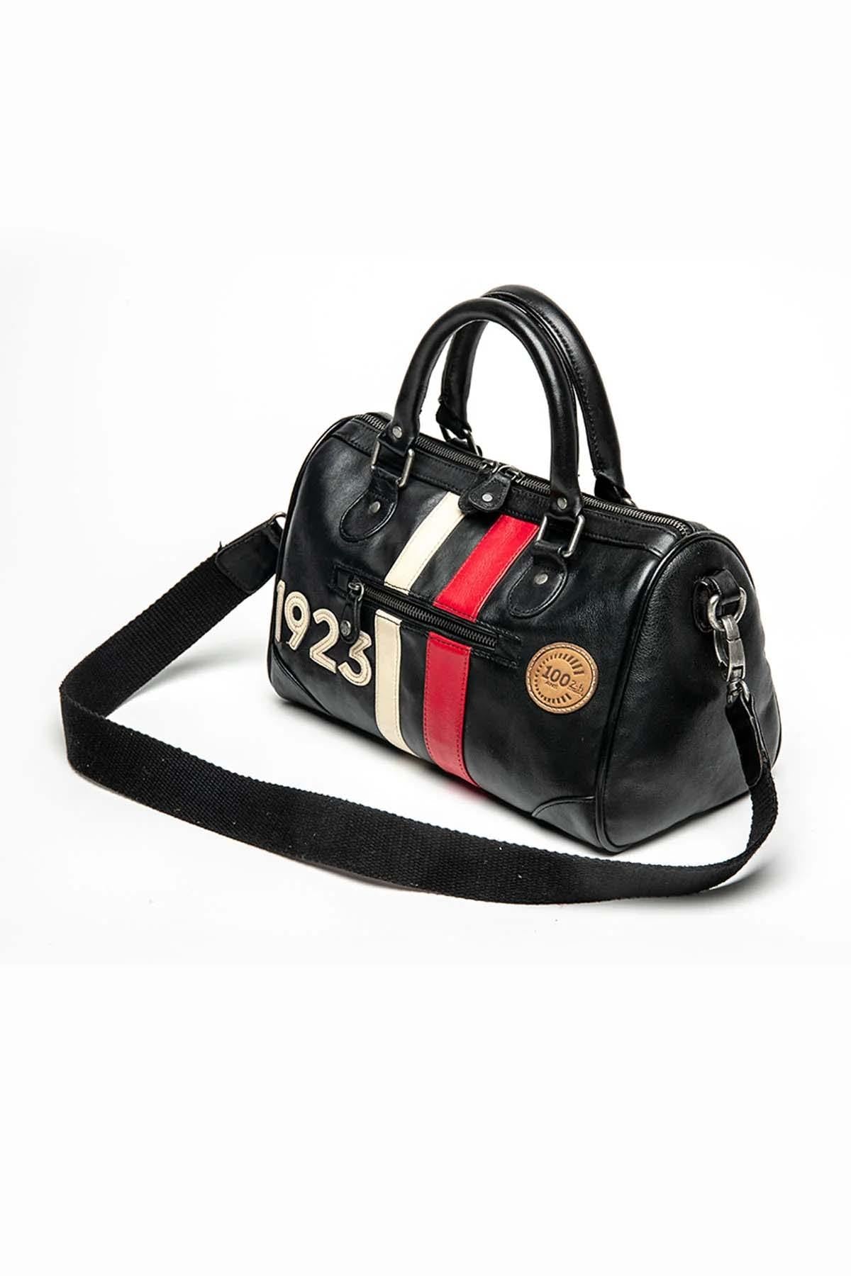 Racing bowling bag in black sheepskin leather - Image n°1