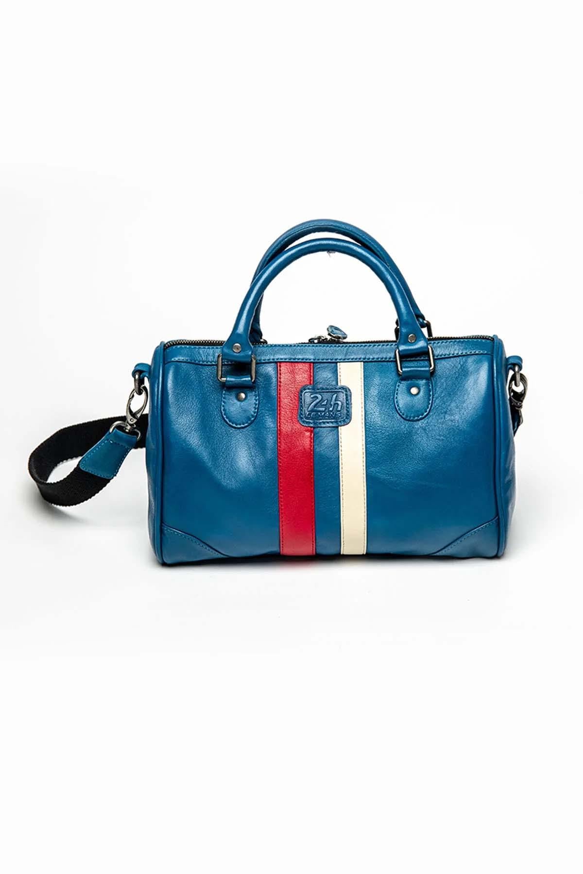 Racing blue genuine leather bowling handbag - Image n°3