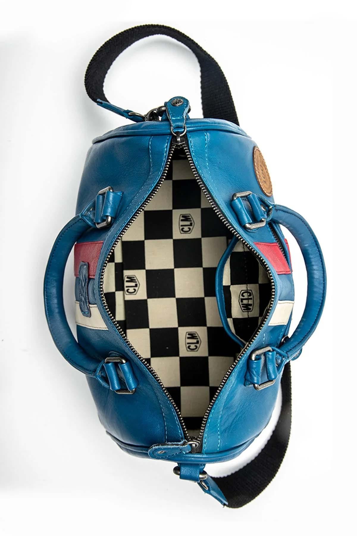 Racing blue genuine leather bowling handbag - Image n°2