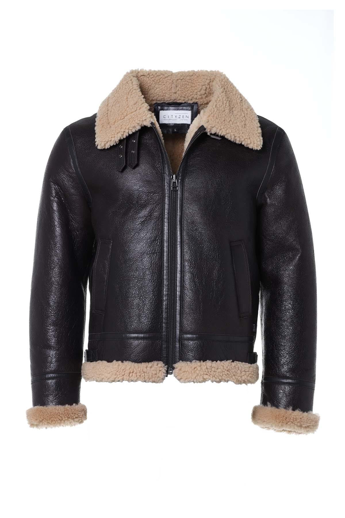 Men's brown leather bomber jacket - Image n°6