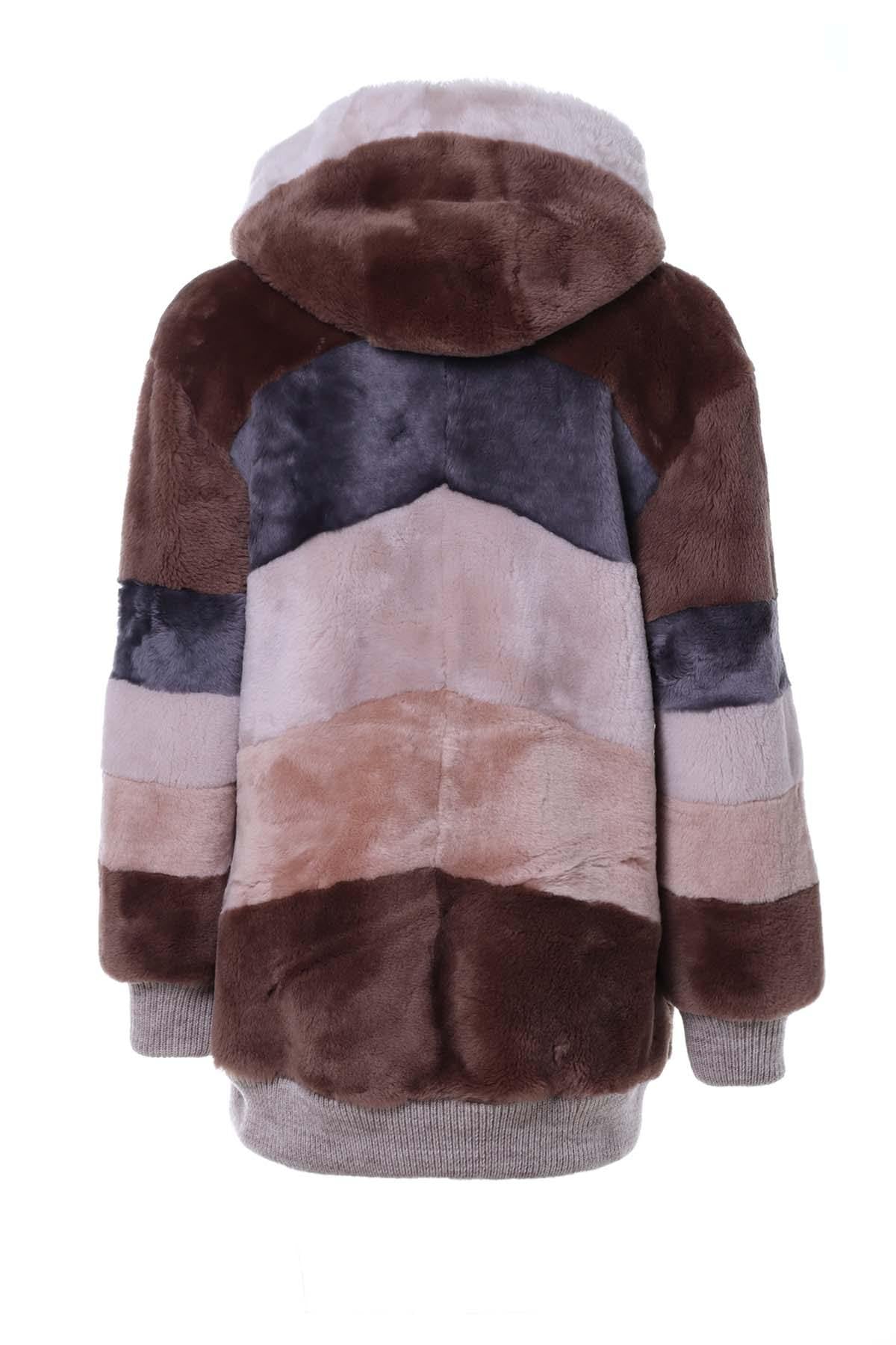 Women's oversized multicolor merino fur jacket - Image n°9