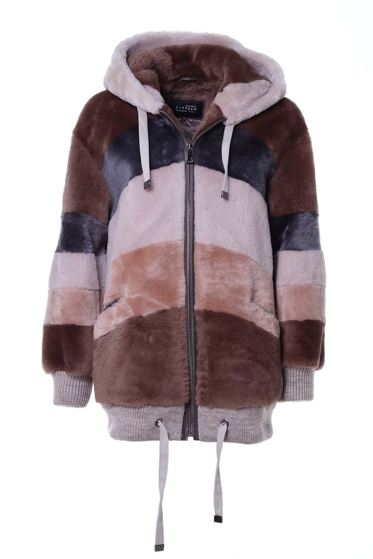 Women's oversized multicolor merino fur jacket - Image n°8