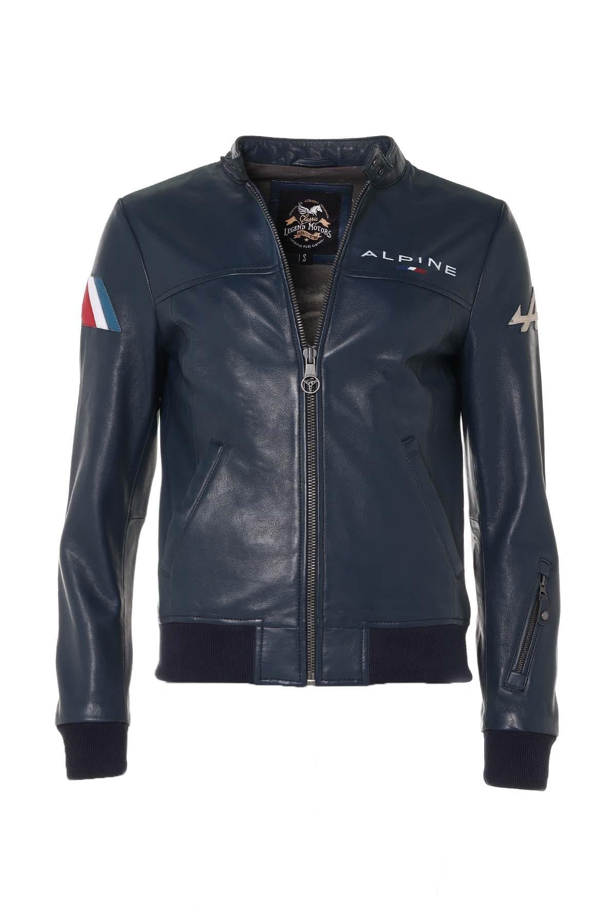 Royal blue leather jacket with biker collar Sophia Alpine Woman - Image n°10