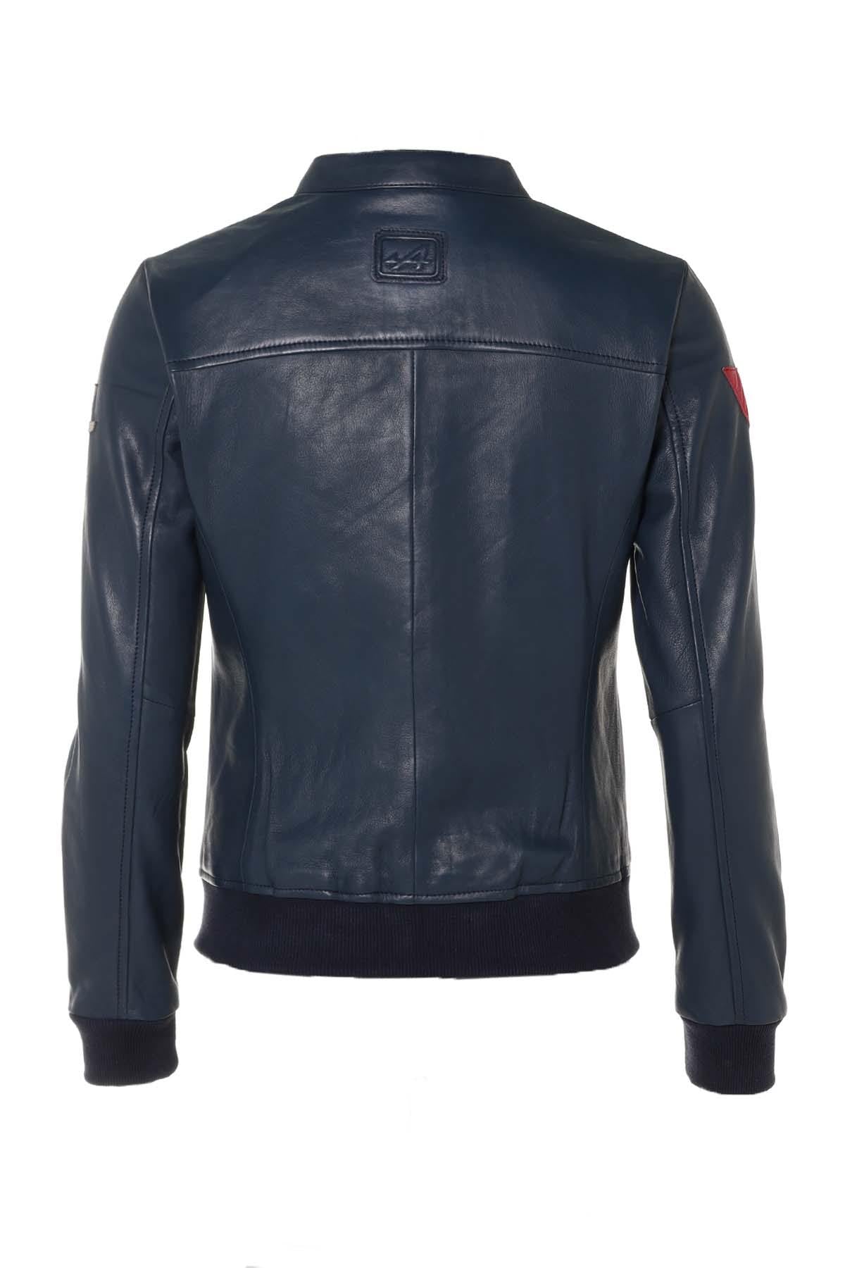 Royal blue leather jacket with biker collar Sophia Alpine Woman - Image n°11