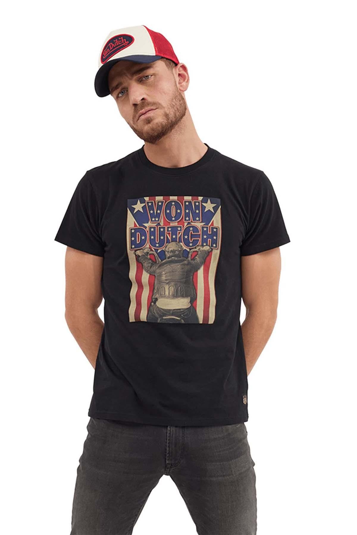 Men's American Biker Print Black T-Shirt - Image n°1