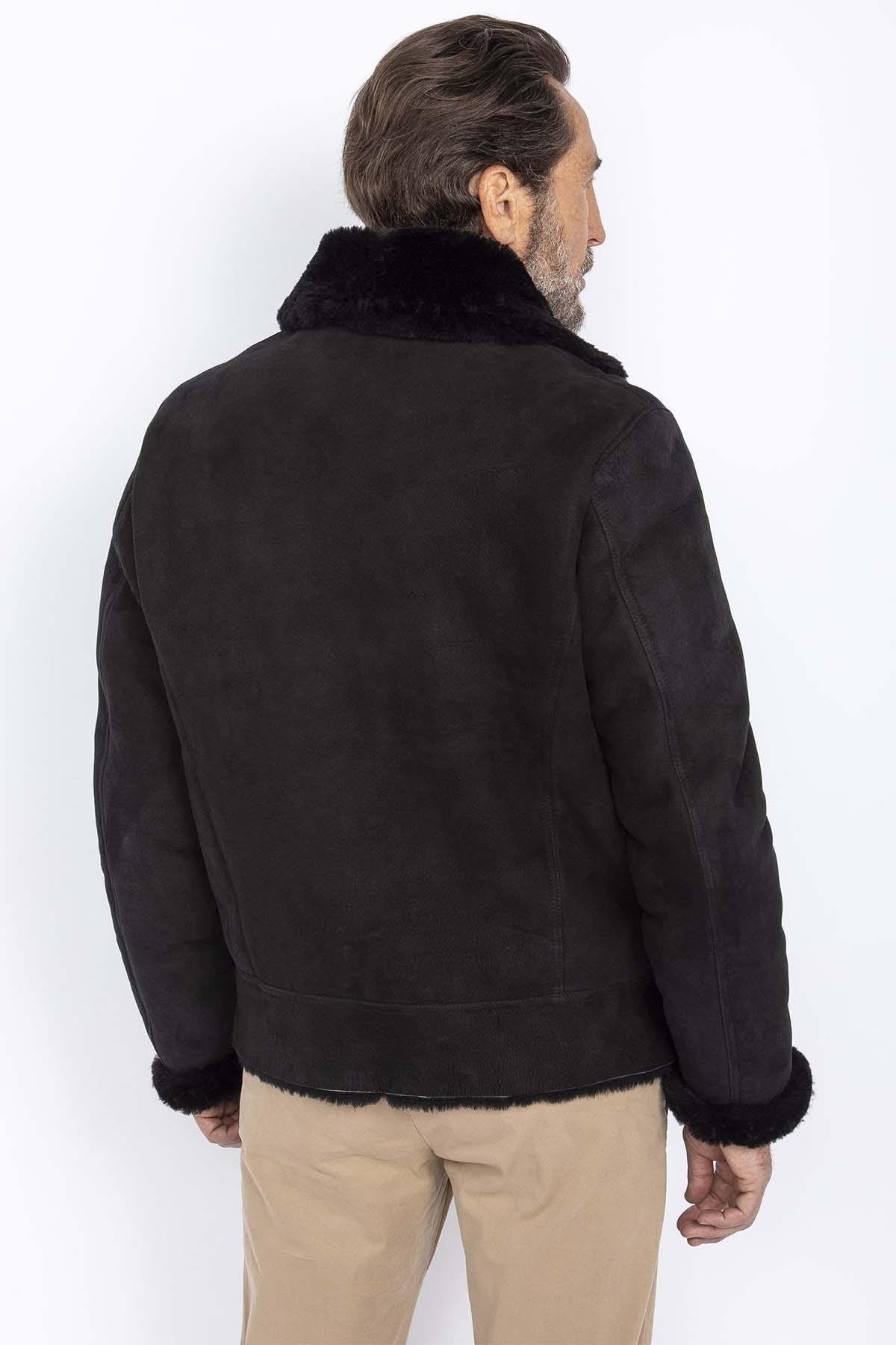 Men's black suede leather bomber - Image n°4